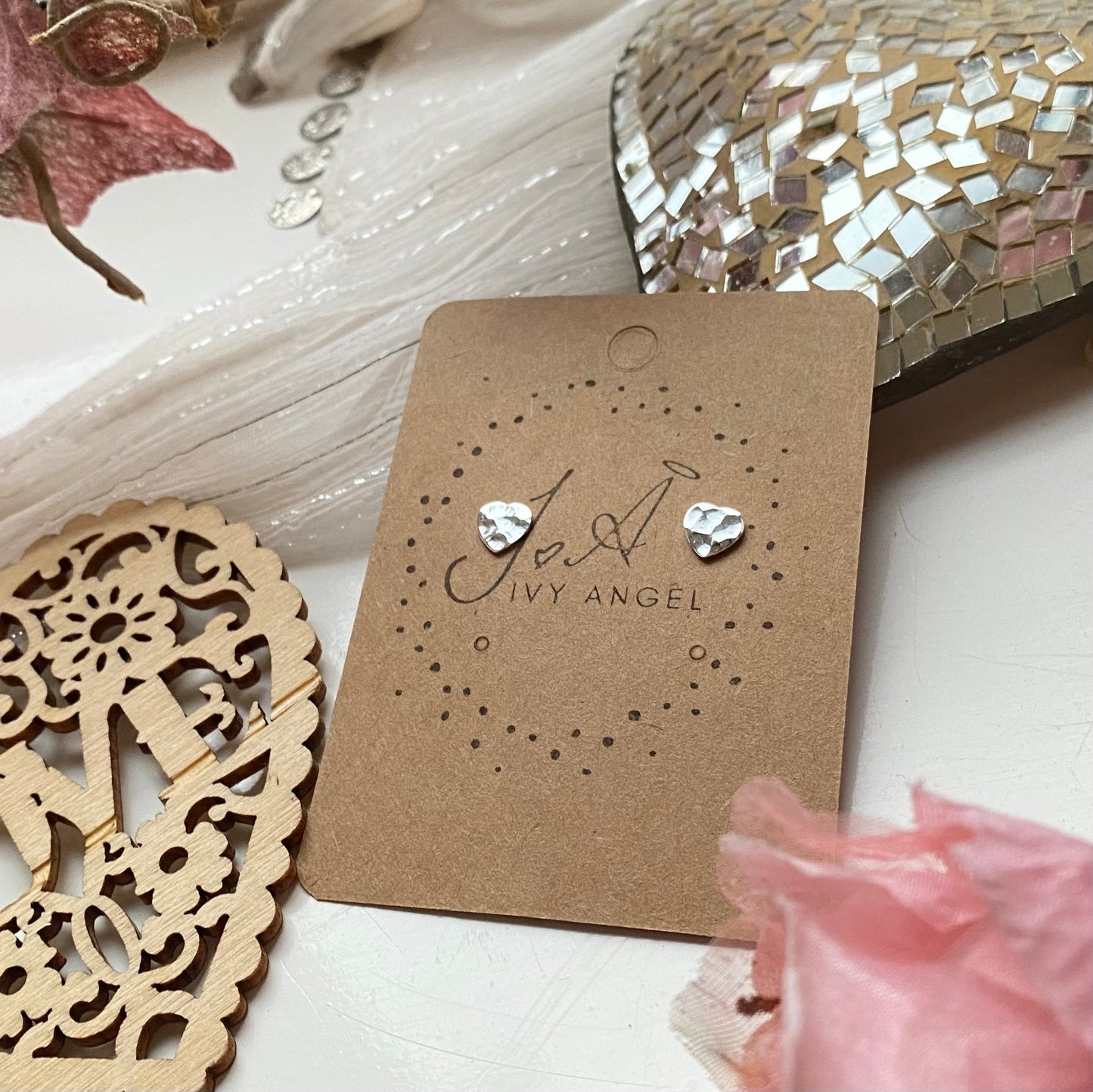 Hammered Heart Stud Earrings