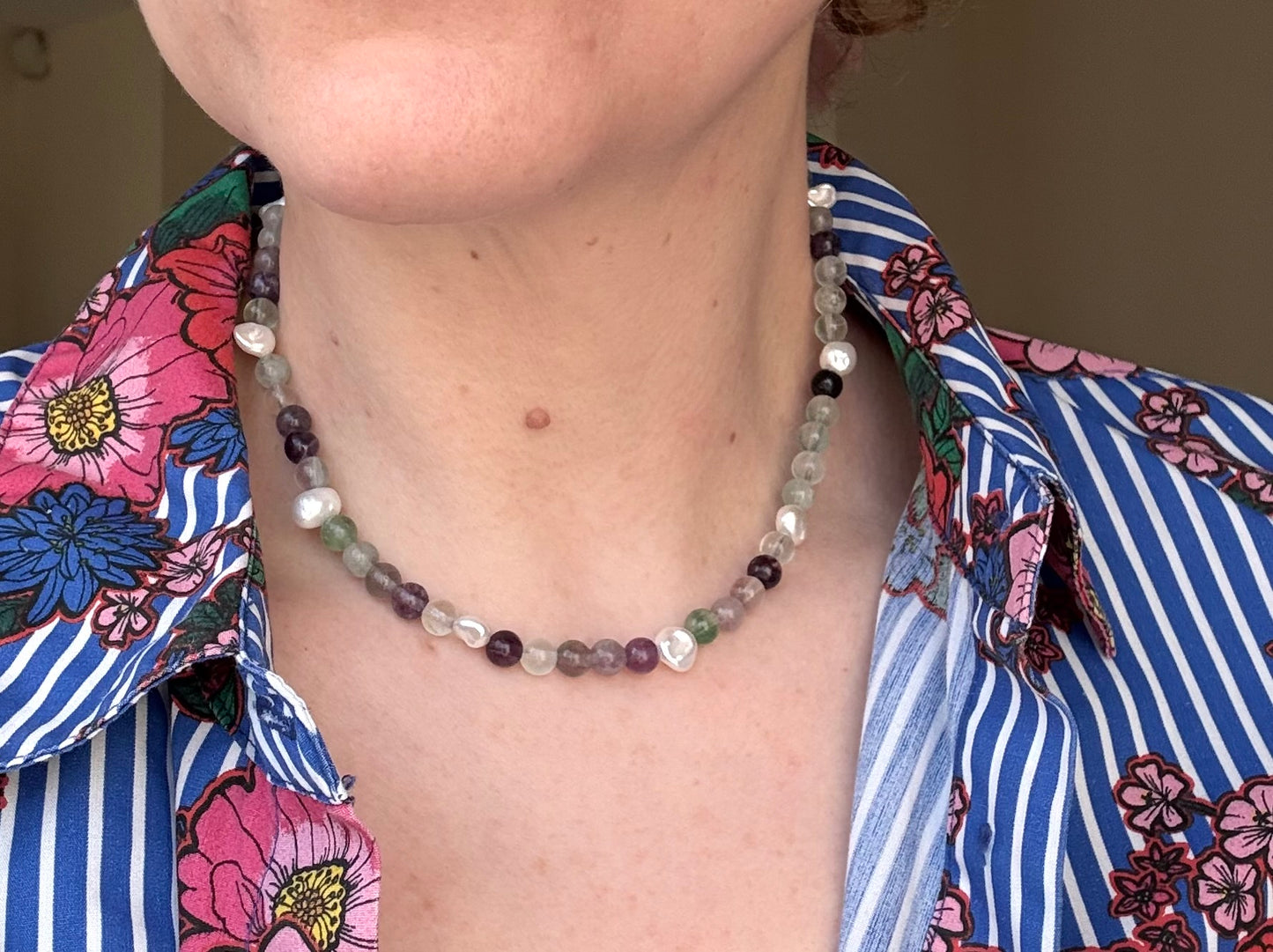 Fluorite & Freshwater Pearl Necklace