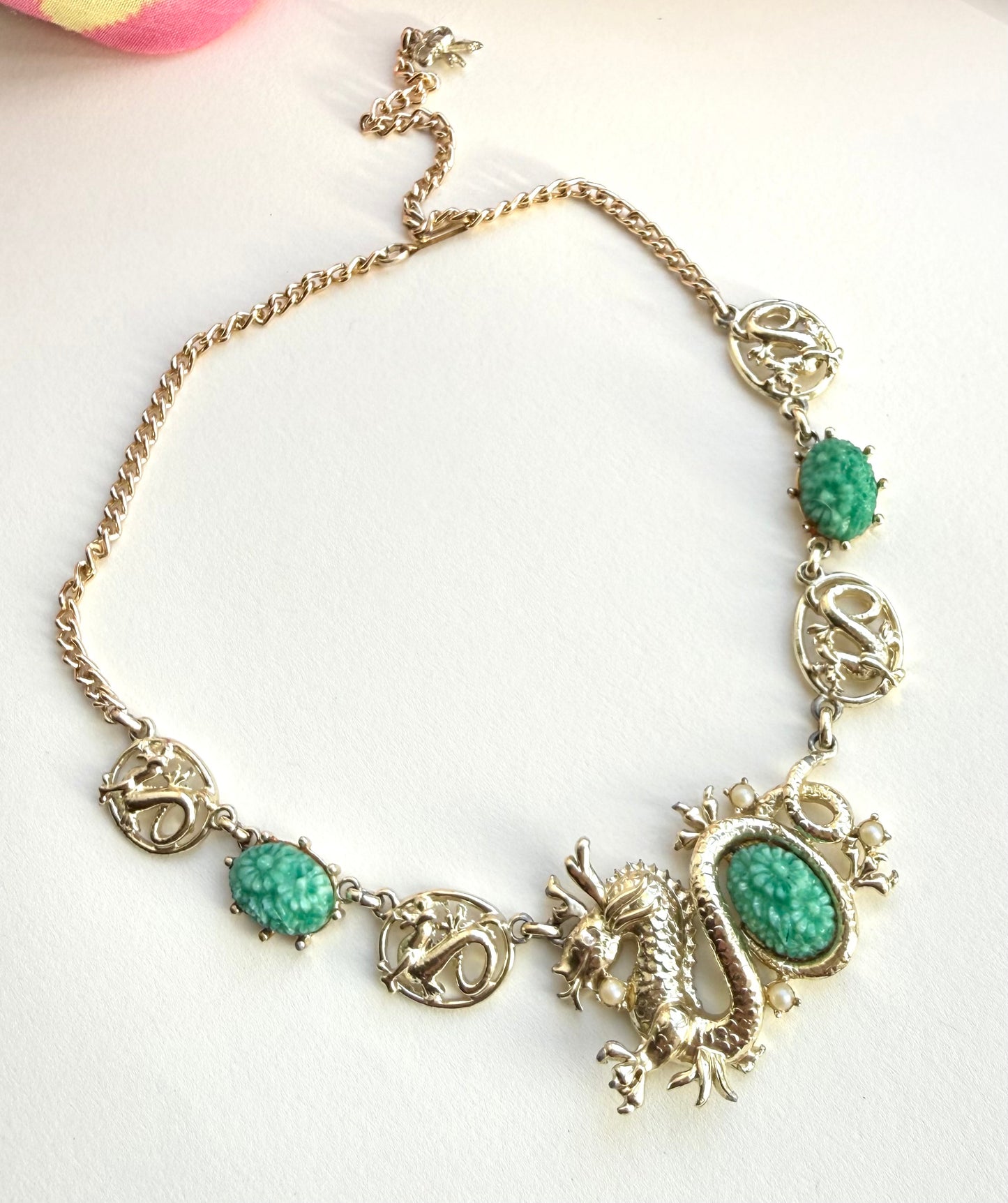 Vintage “Exquisite” Faux Jade Dragon Necklace