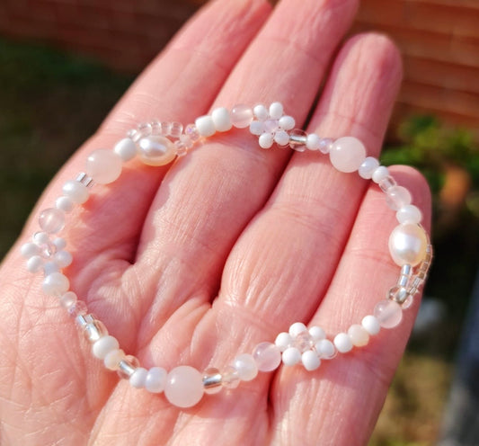 Crystal & Glass Bead bracelet ~ Pink