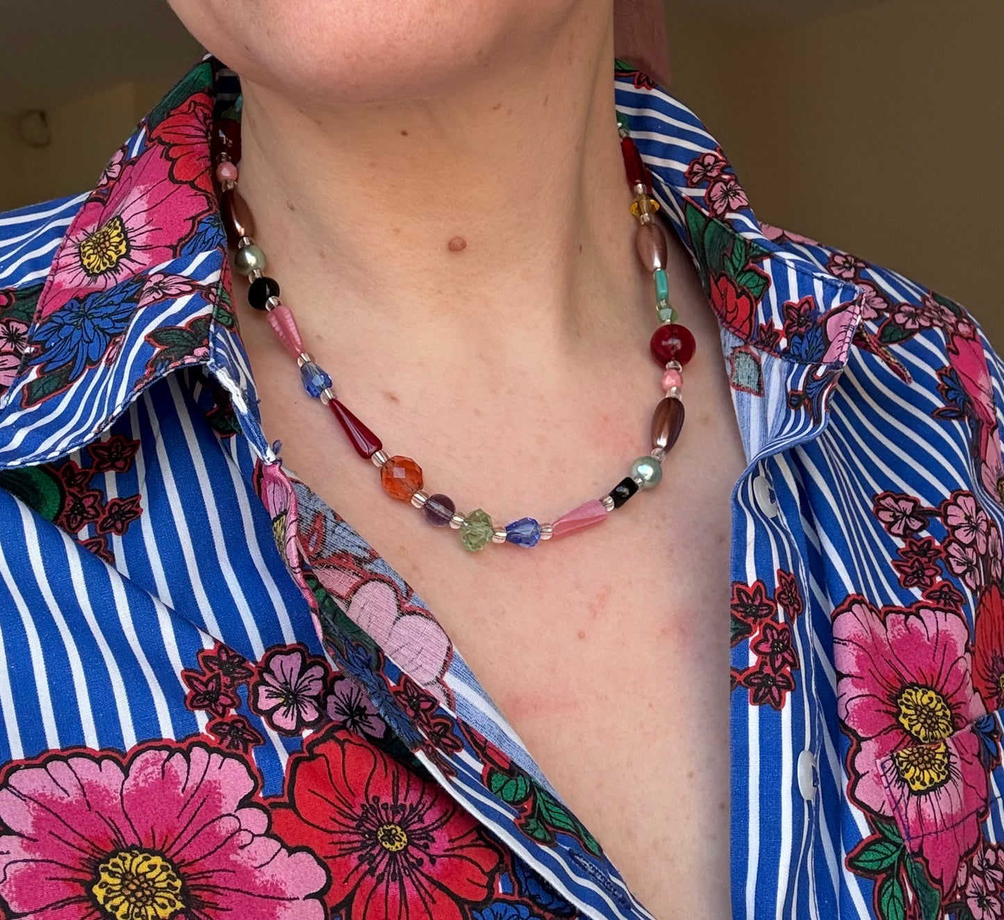 Upcycled Colourful Vintage Glass Bead Necklace