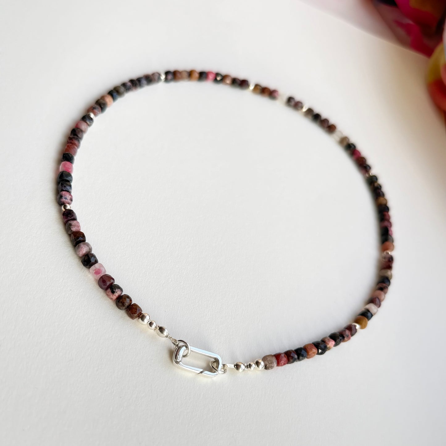 Faceted Rhodocrosite Necklace with Sterling Silver Connector