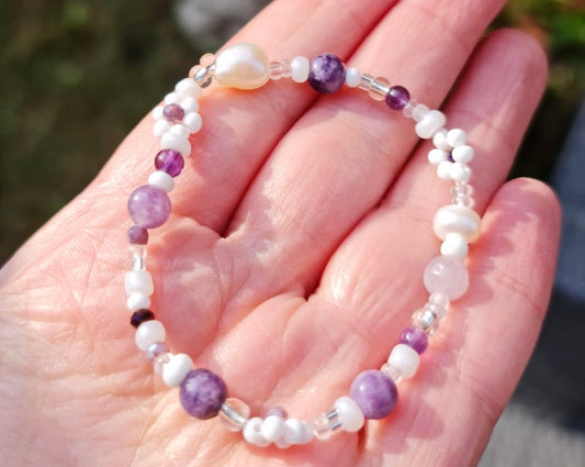 Crystal & Glass Bead bracelet ~ Purple