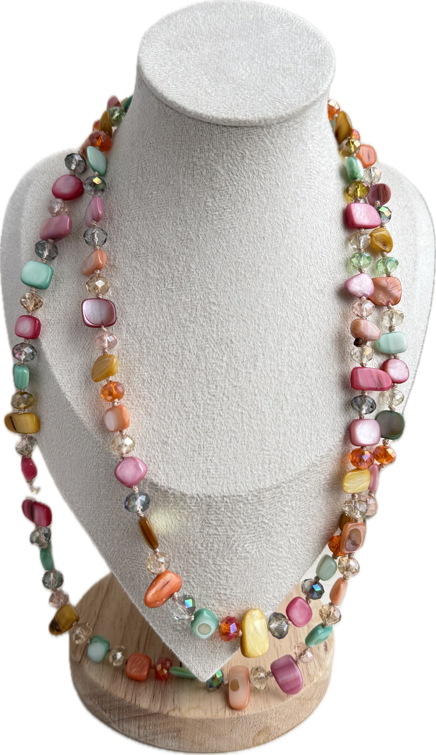 Vintage Colourful Shell & Faceted Glass Wrap Necklace
