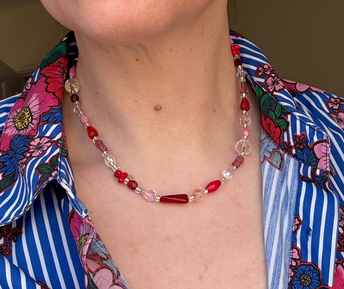 Upcycled Vintage Red Glass Necklace