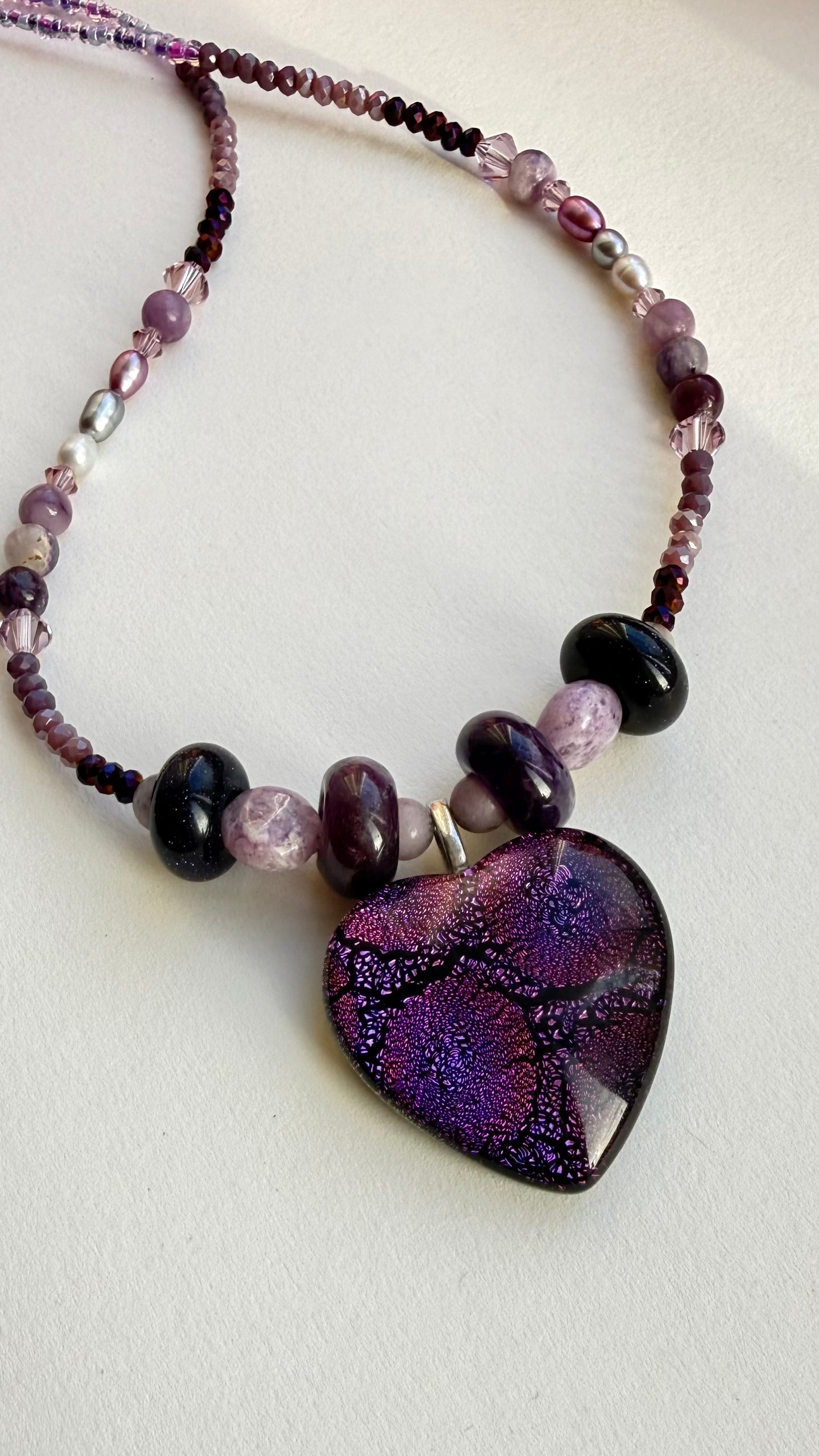 Purple Heart Glass & Semi-Precious Stone Necklace