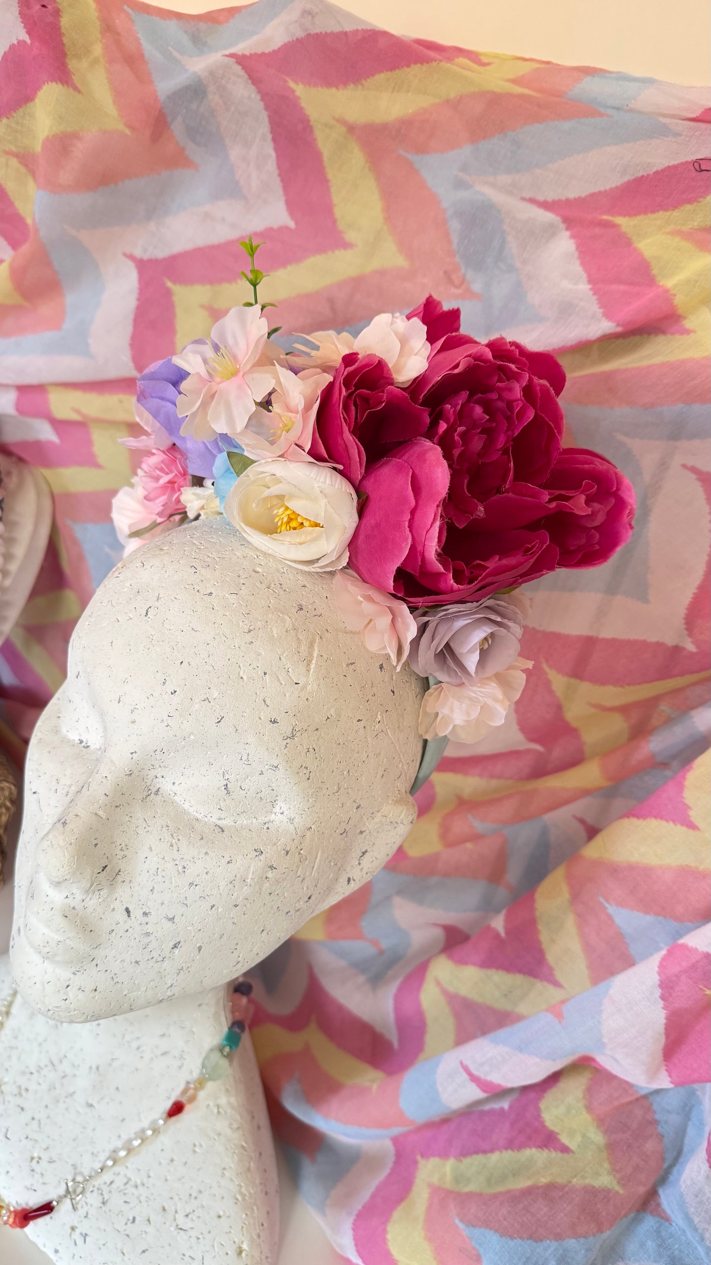Large colourful Upcycled Floral Festival Headband | Sustainable Hair Accessory | Handmade Boho Hairband | Eco Friendly Gift for Her