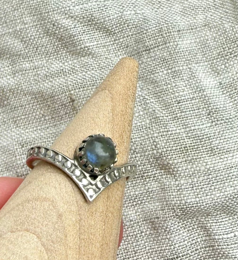 Labradorite Wishbone Sterling Silver Ring – Size L/M