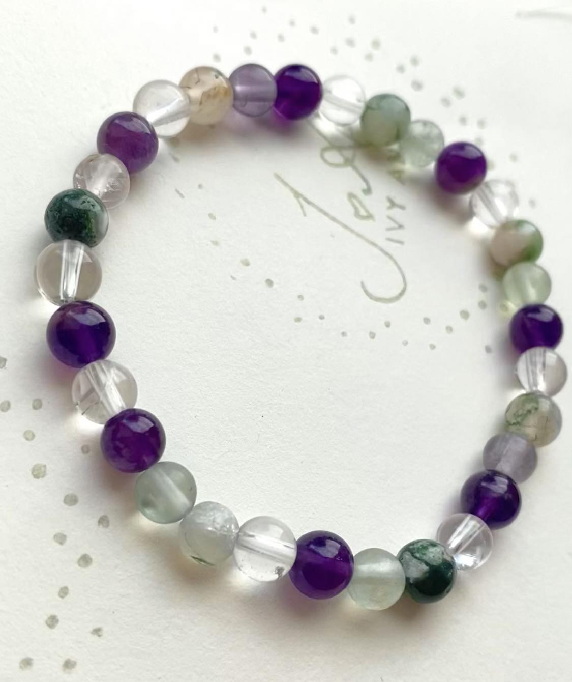 Study Crystal Bracelet. Fluorite | amethyst | tree agate |