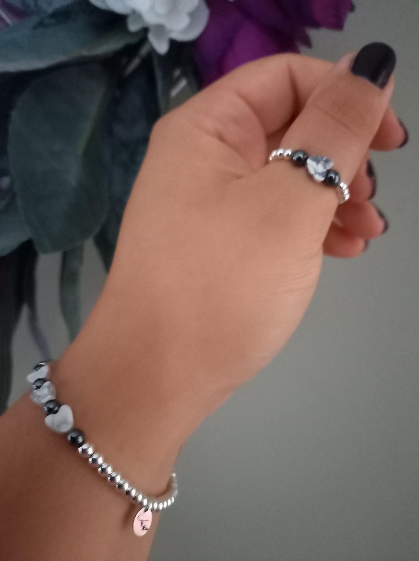 Calming Crystal Ring - Howlite & Hematite