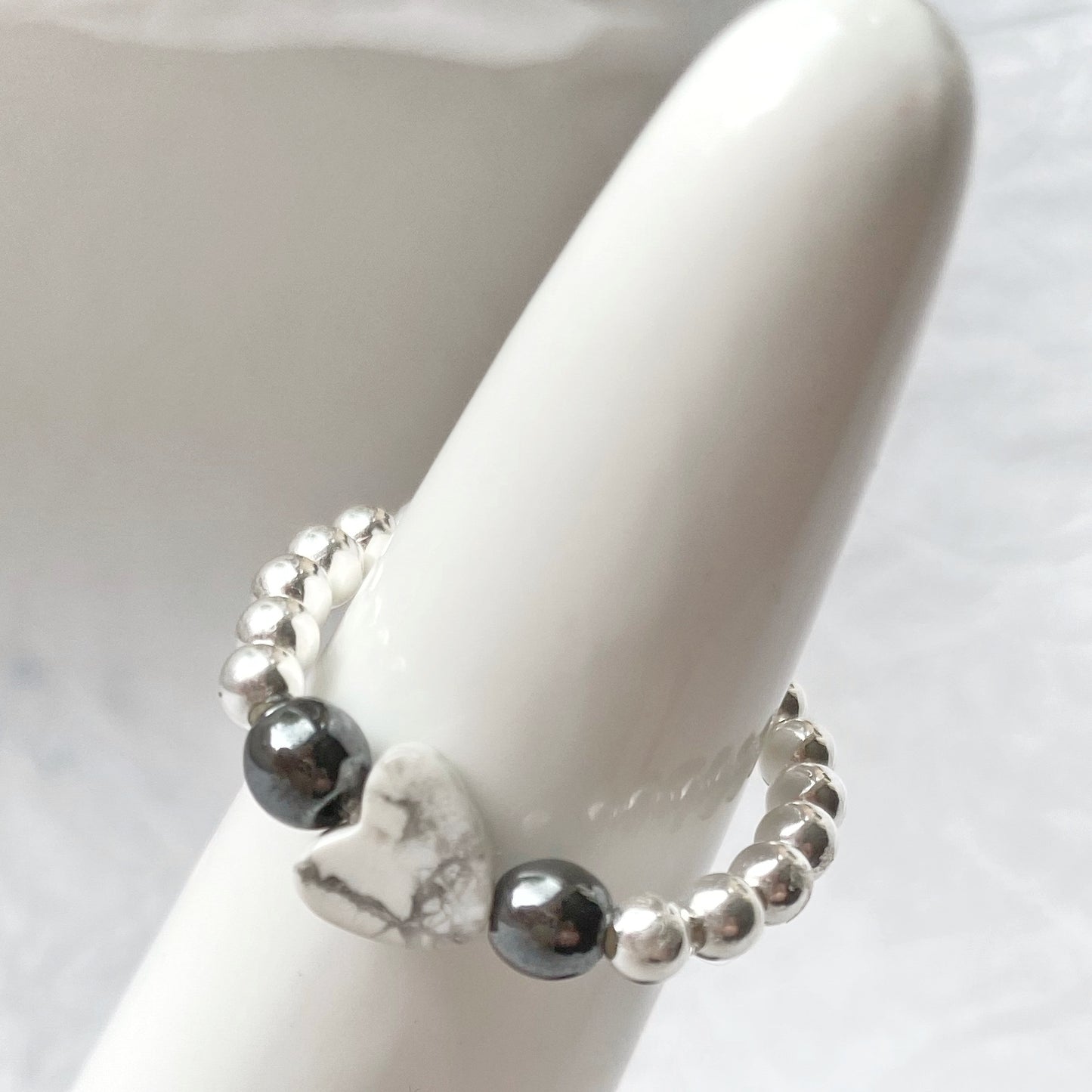 Calming Crystal Ring - Howlite & Hematite