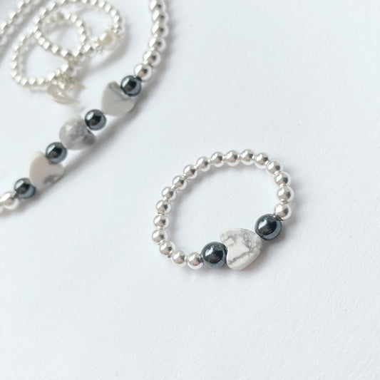 Calming Crystal Ring - Howlite & Hematite