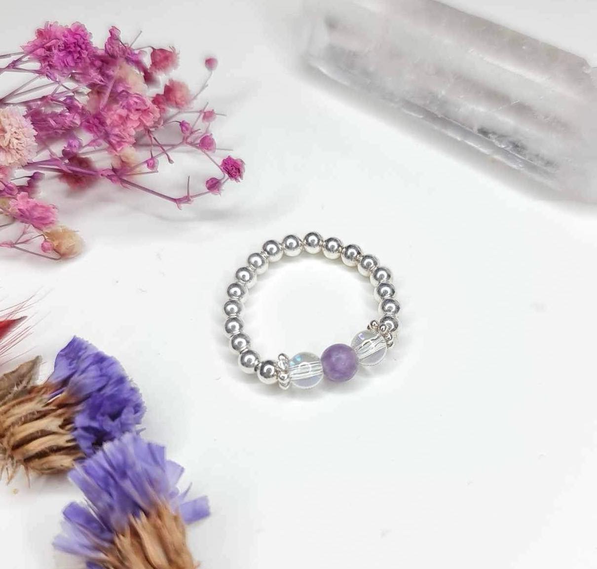 Sleep Crystal Ring- Angel Aura & Lepidolite