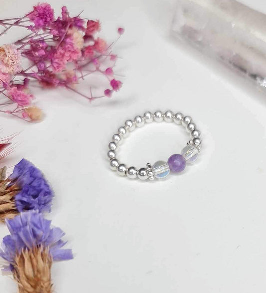 Sleep Crystal Ring- Angel Aura & Lepidolite