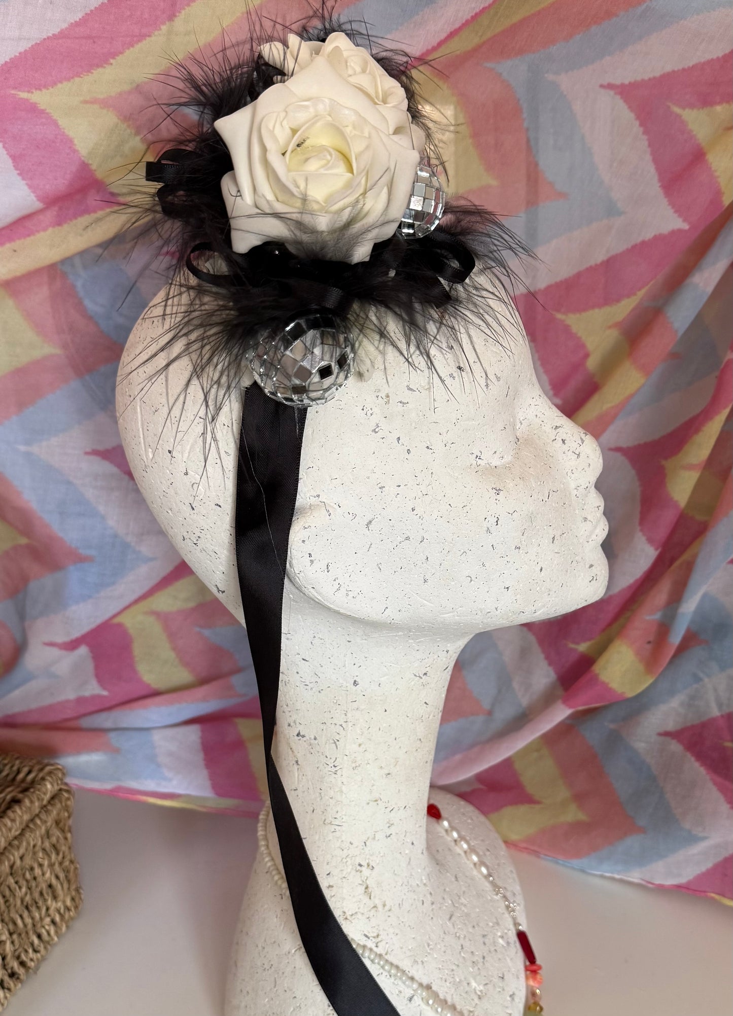 Monochrome Feather Disco Ball Upcycled Floral Festival Headband | Sustainable Hair Accessory | Handmade Boho Hairband | Eco Friendly Gift for Her (Copy)