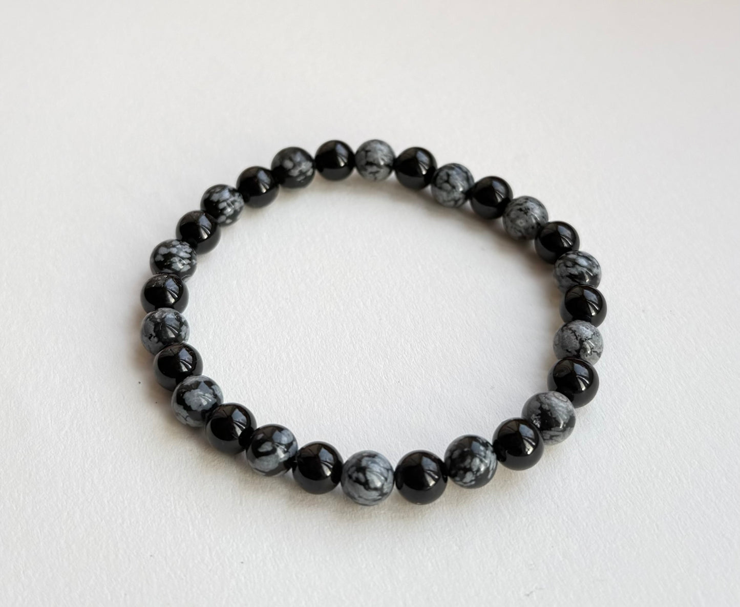 Snowflake Obsidian & Black Tourmaline Bead Bracelet