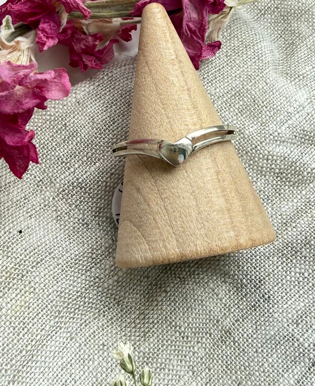Heart Wishbone Sterling Silver Ring – Size N