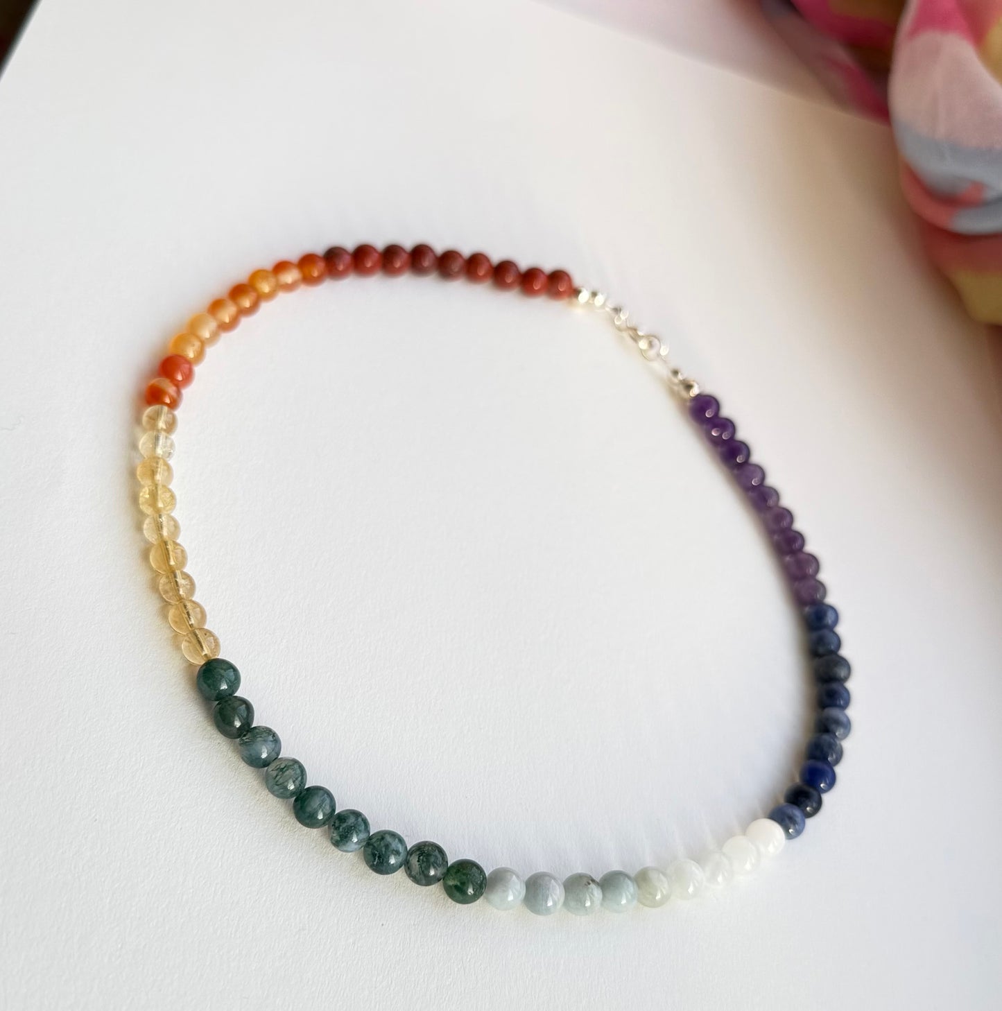 Chakra/Rainbow Necklace with Semi Precious Beads & Sterling Silver
