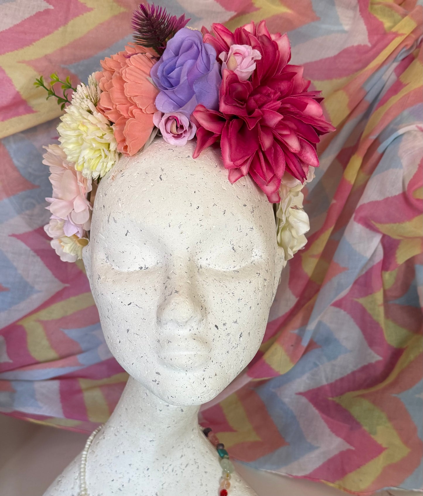 Pink Pop Upcycled Floral Festival Headband | Sustainable Hair Accessory | Handmade Boho Hairband | Eco Friendly Gift for Her