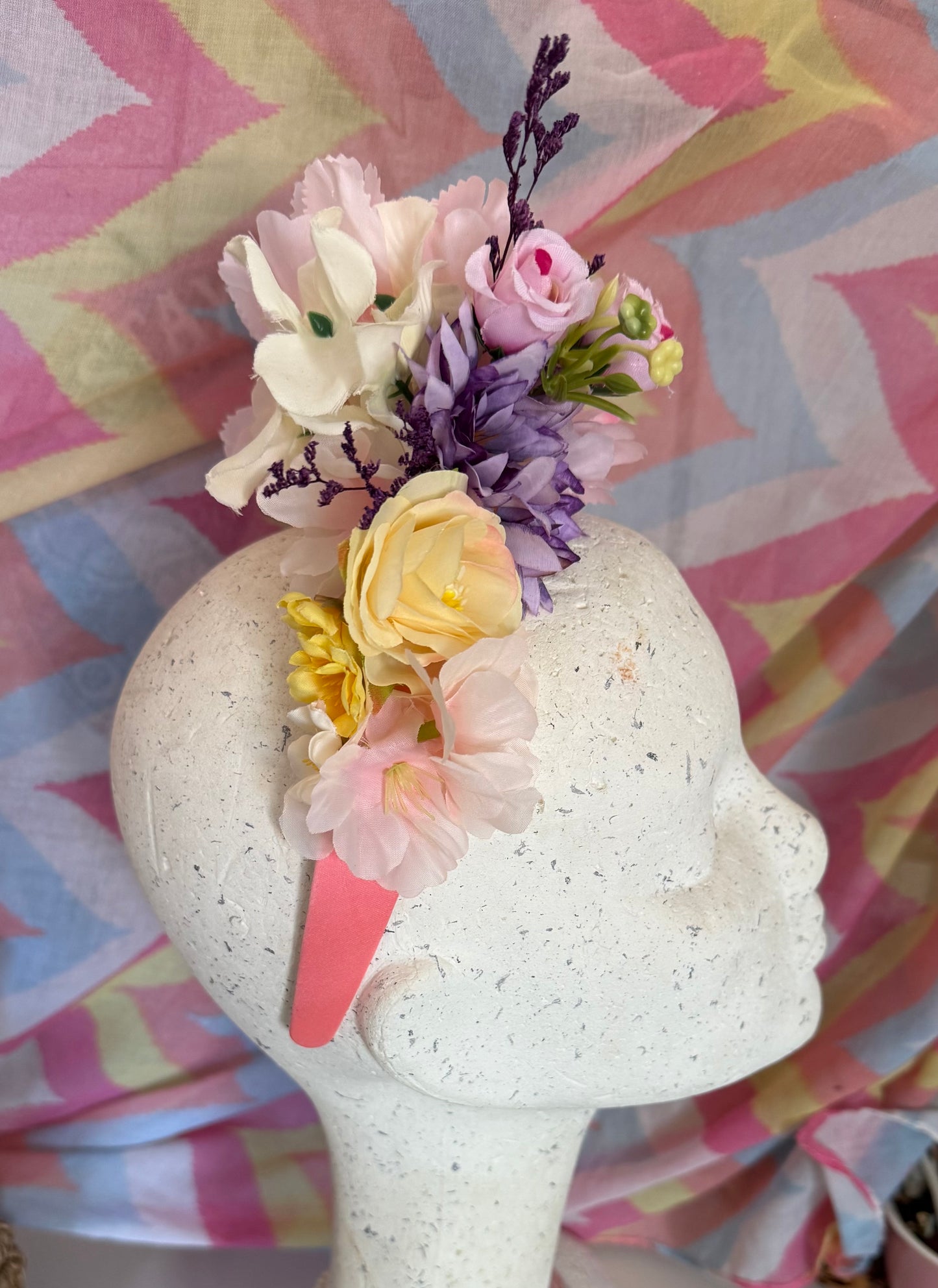 Pastel Upcycled Floral Festival Headband | Sustainable Hair Accessory | Handmade Boho Hairband | Eco Friendly Gift for Her