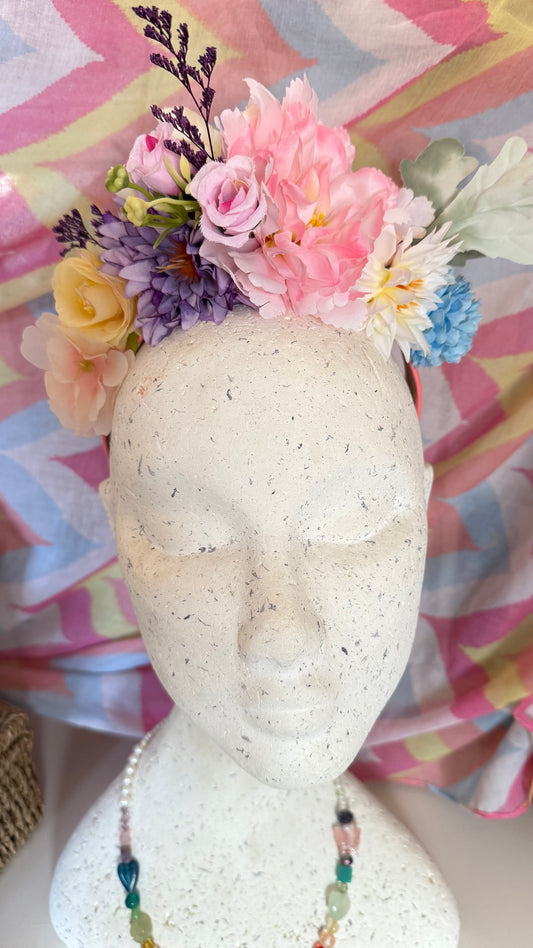 Pastel Upcycled Floral Festival Headband | Sustainable Hair Accessory | Handmade Boho Hairband | Eco Friendly Gift for Her