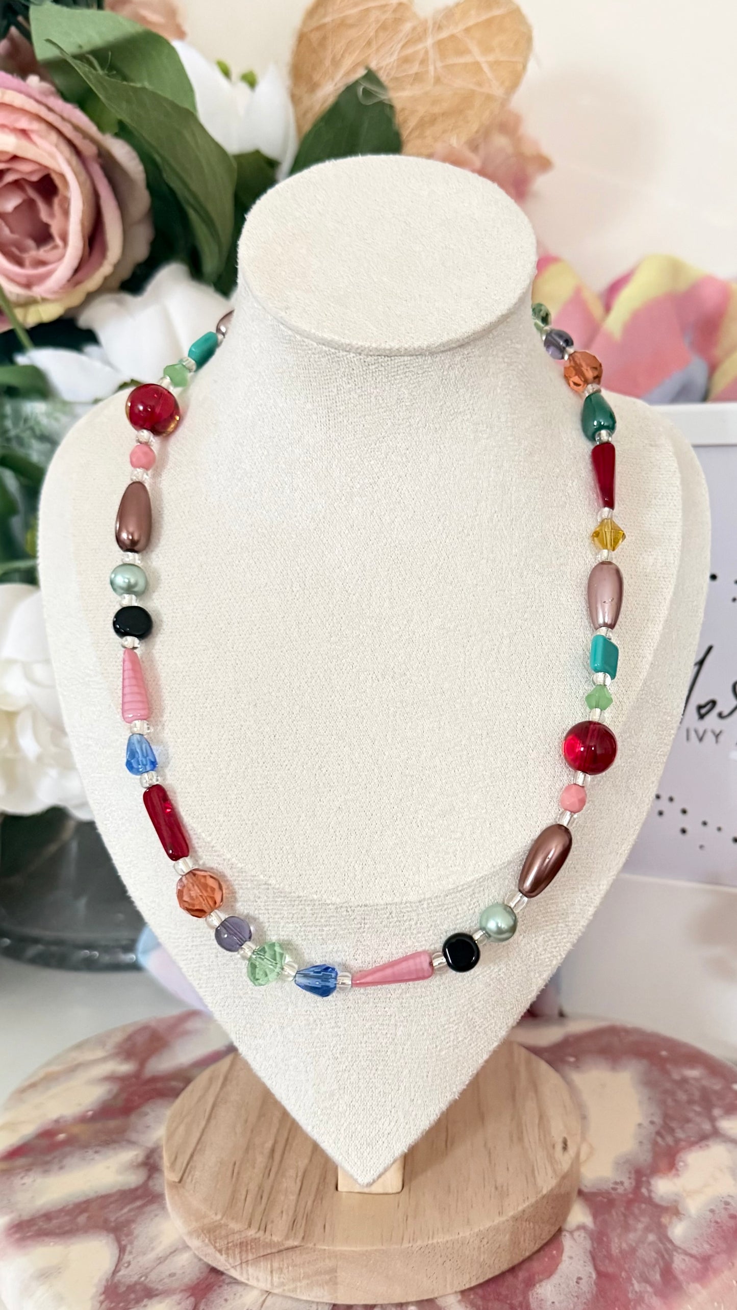 Upcycled Colourful Vintage Glass Bead Necklace