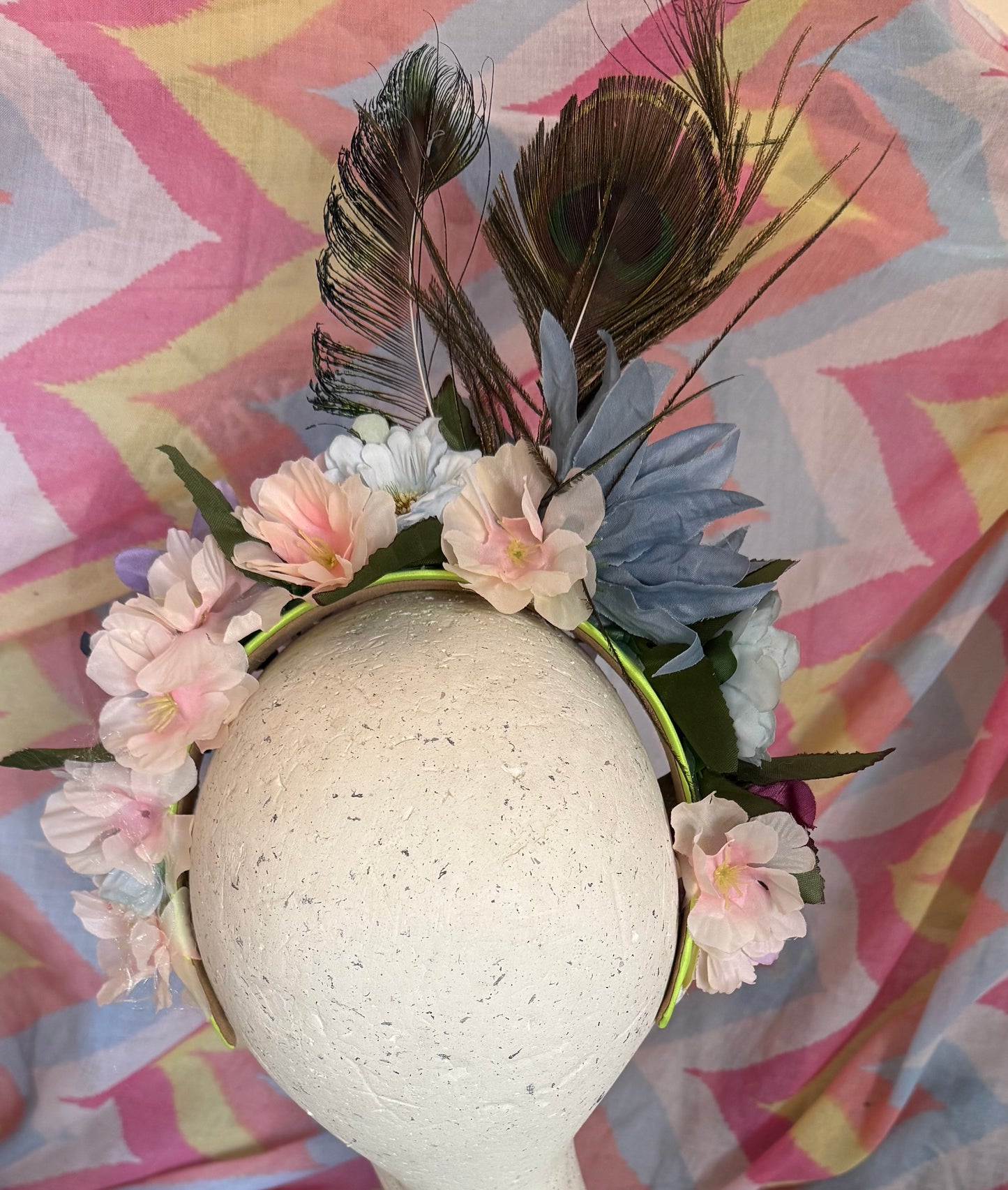 Peacock Upcycled Floral Festival Headband | Sustainable Hair Accessory | Handmade Boho Hairband | Eco Friendly Gift for Her