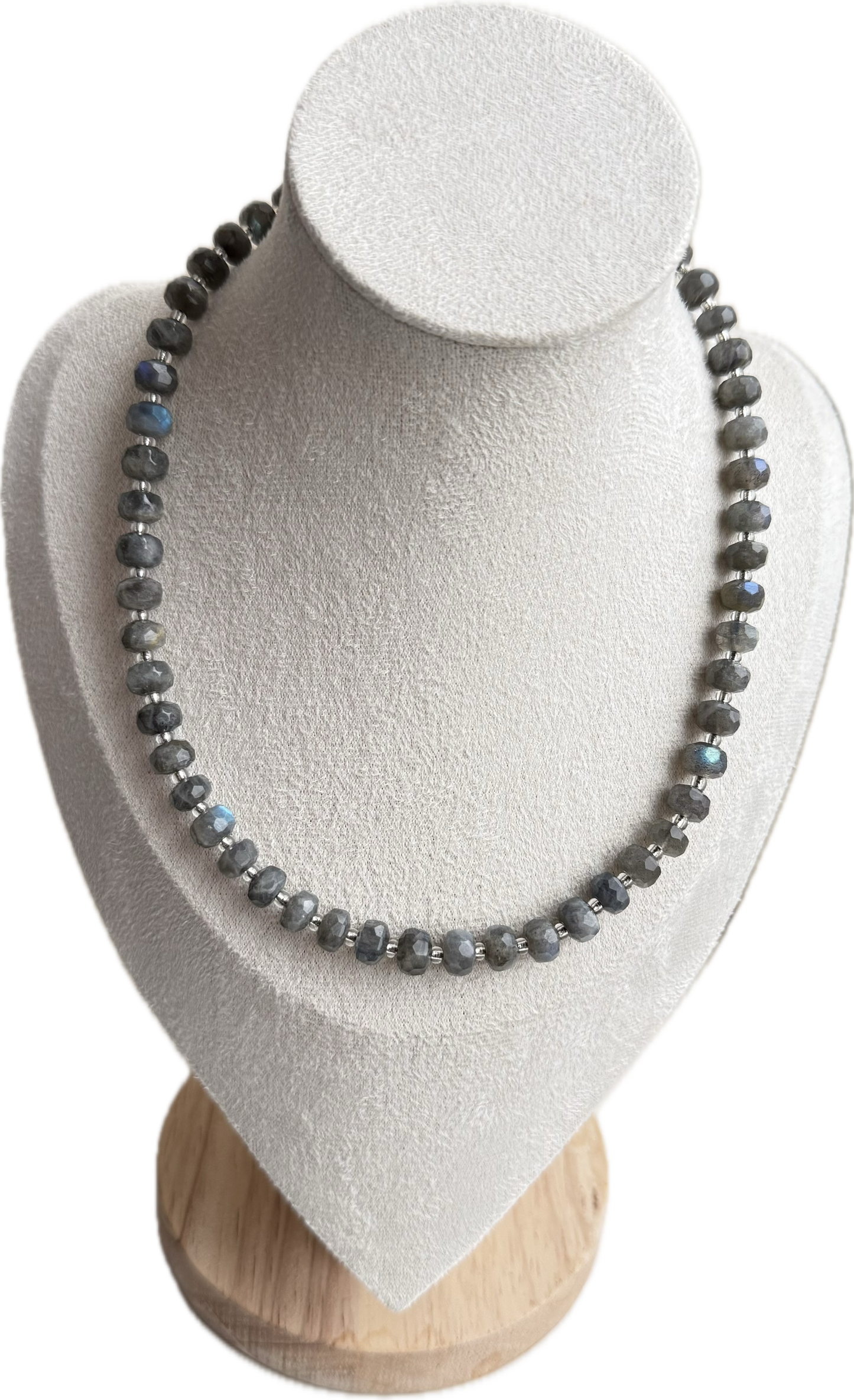 Faceted Labradorite Rondelle Necklace – 17” Sterling Silver