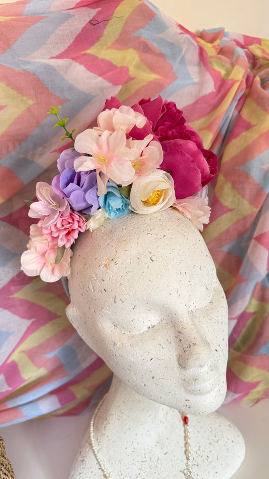 Large colourful Upcycled Floral Festival Headband | Sustainable Hair Accessory | Handmade Boho Hairband | Eco Friendly Gift for Her