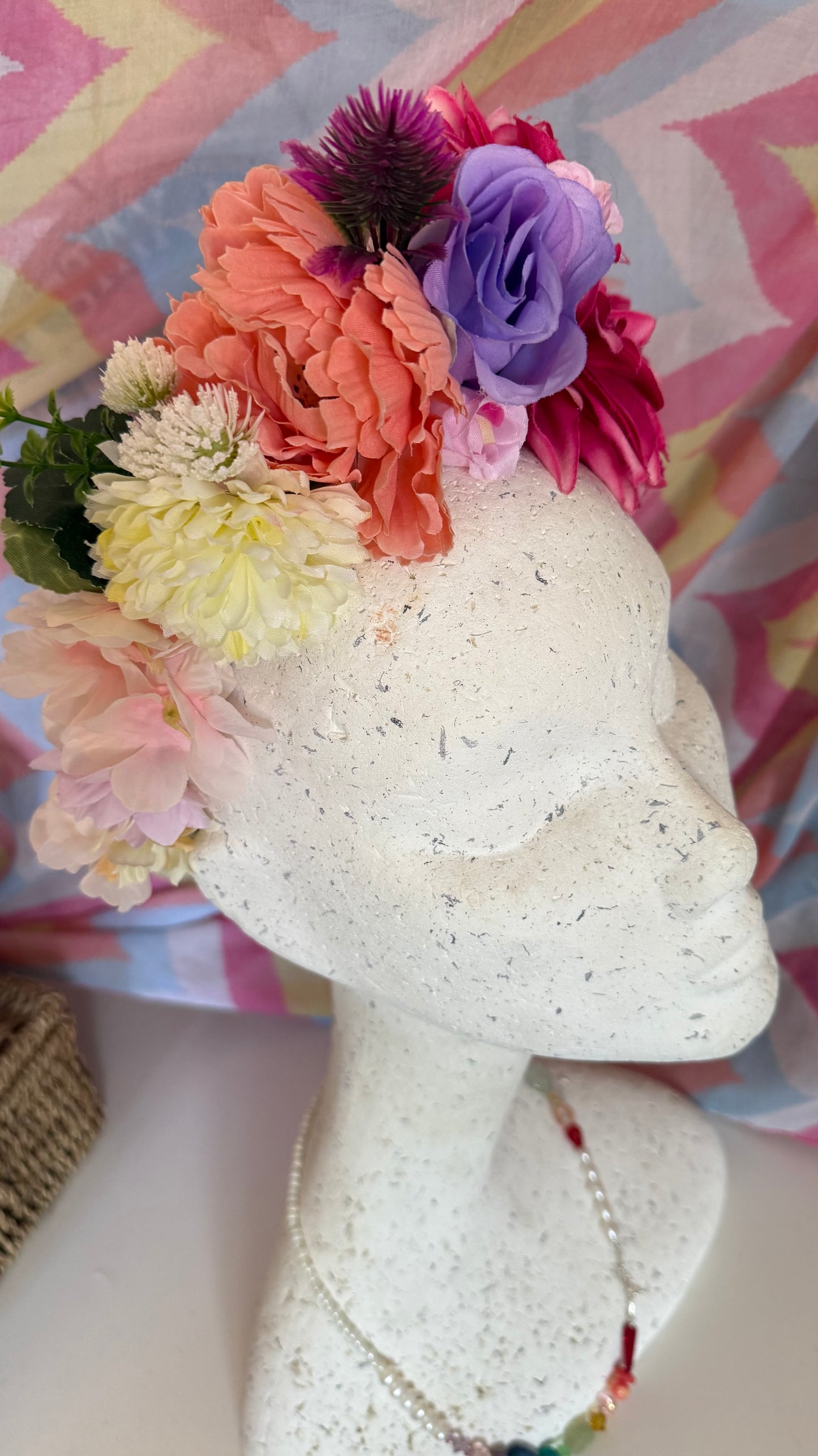 Pink Pop Upcycled Floral Festival Headband | Sustainable Hair Accessory | Handmade Boho Hairband | Eco Friendly Gift for Her