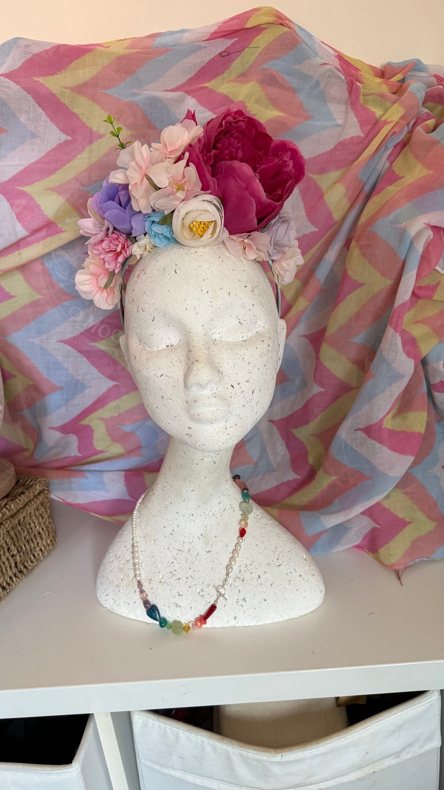 Large colourful Upcycled Floral Festival Headband | Sustainable Hair Accessory | Handmade Boho Hairband | Eco Friendly Gift for Her