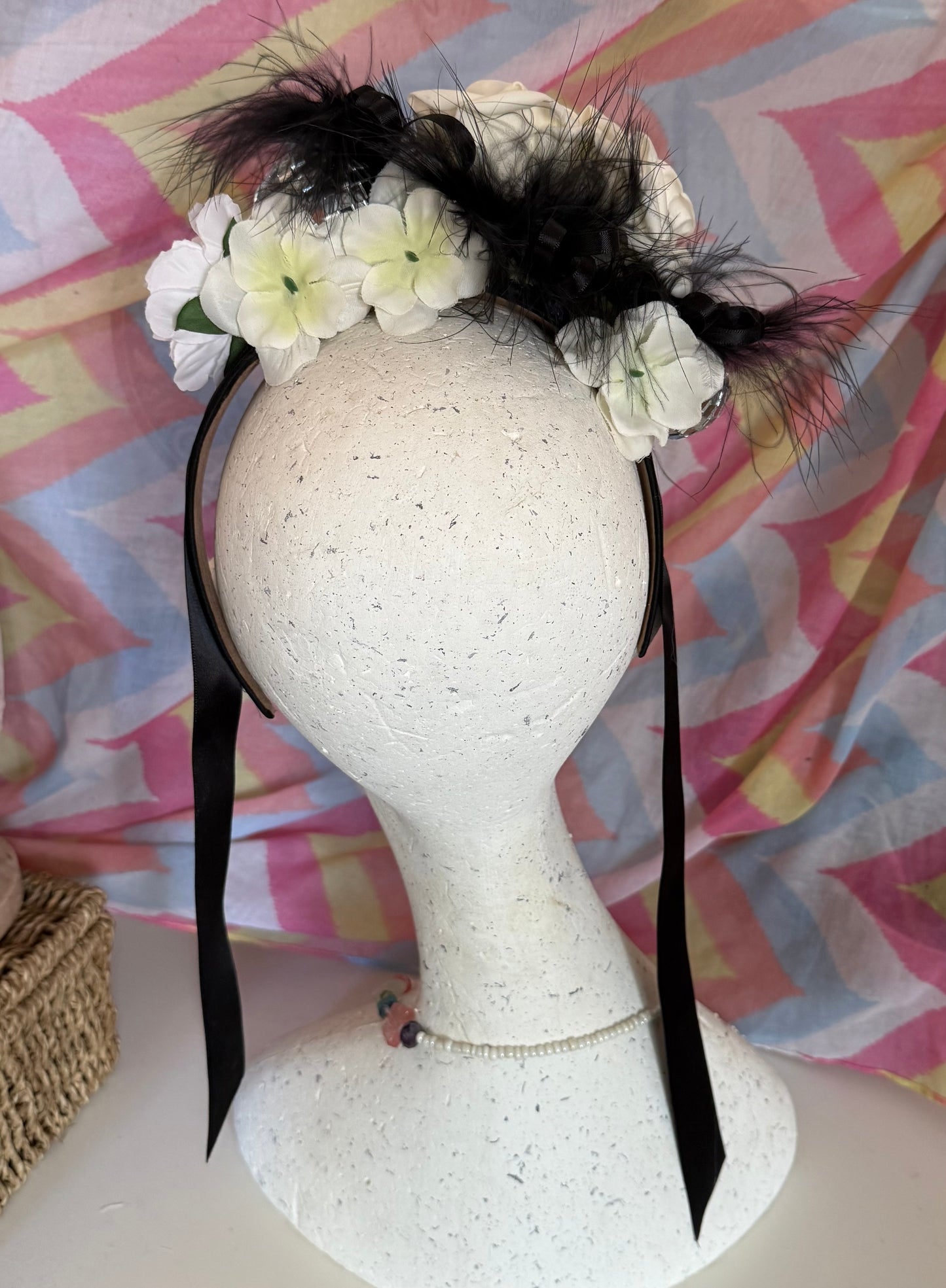 Monochrome Feather Disco Ball Upcycled Floral Festival Headband | Sustainable Hair Accessory | Handmade Boho Hairband | Eco Friendly Gift for Her (Copy)