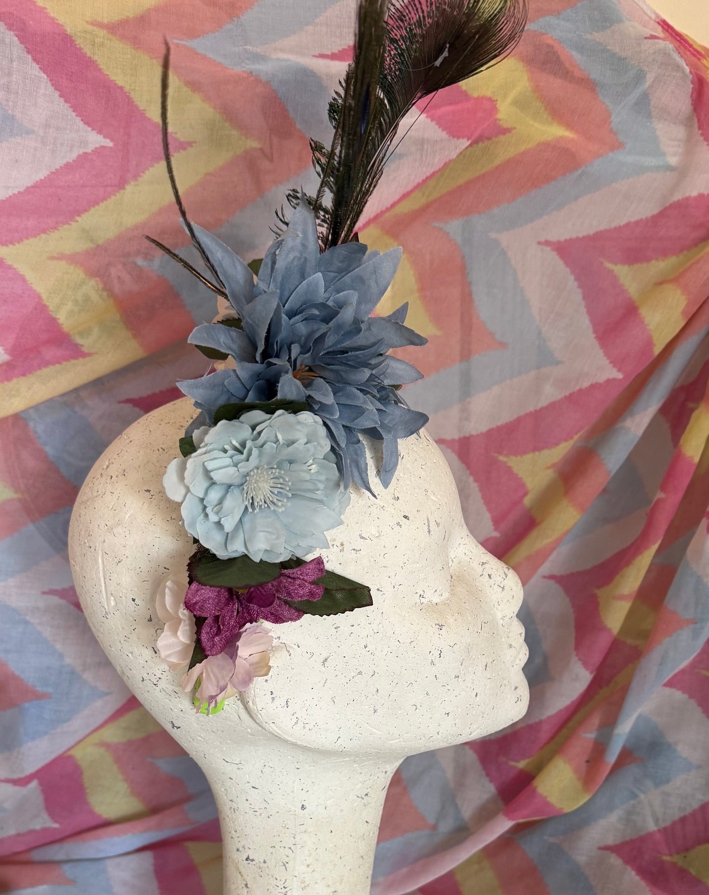 Peacock Upcycled Floral Festival Headband | Sustainable Hair Accessory | Handmade Boho Hairband | Eco Friendly Gift for Her