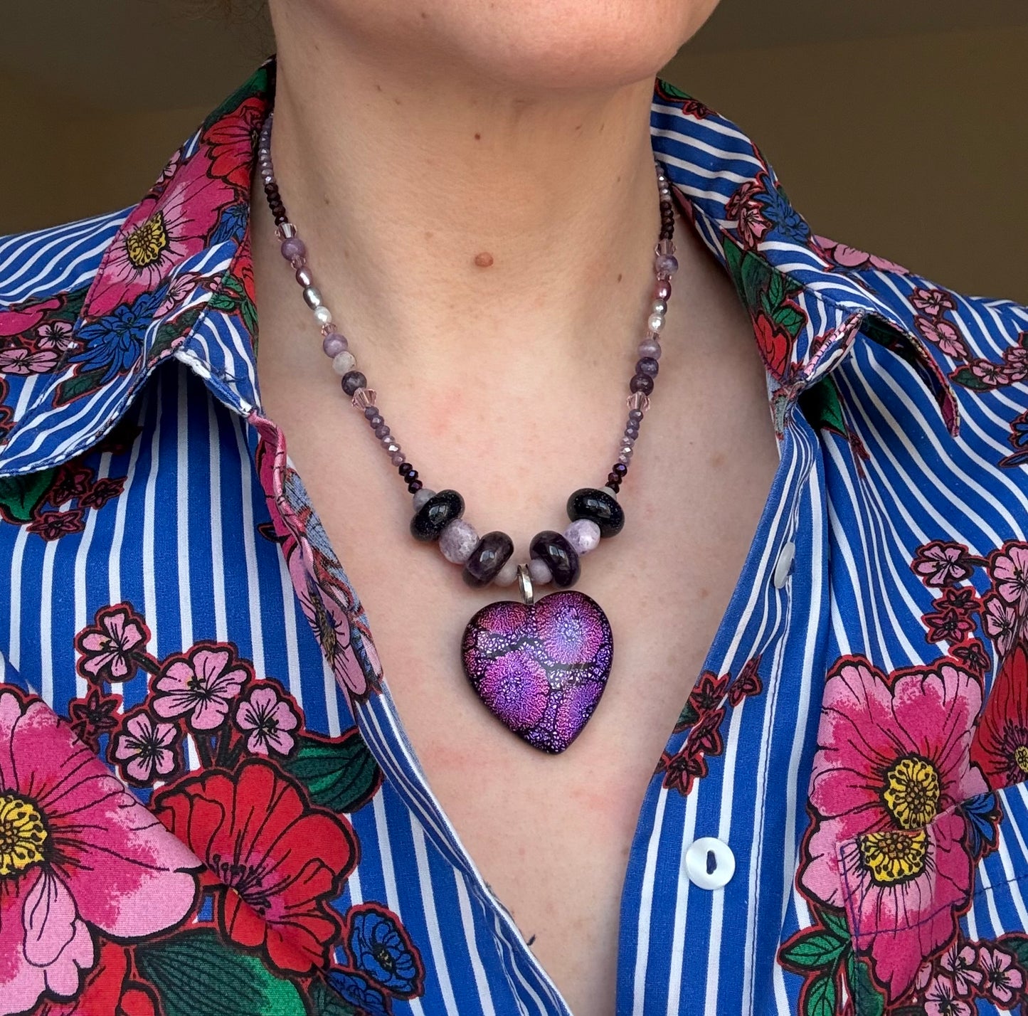 Purple Heart Glass & Semi-Precious Stone Necklace