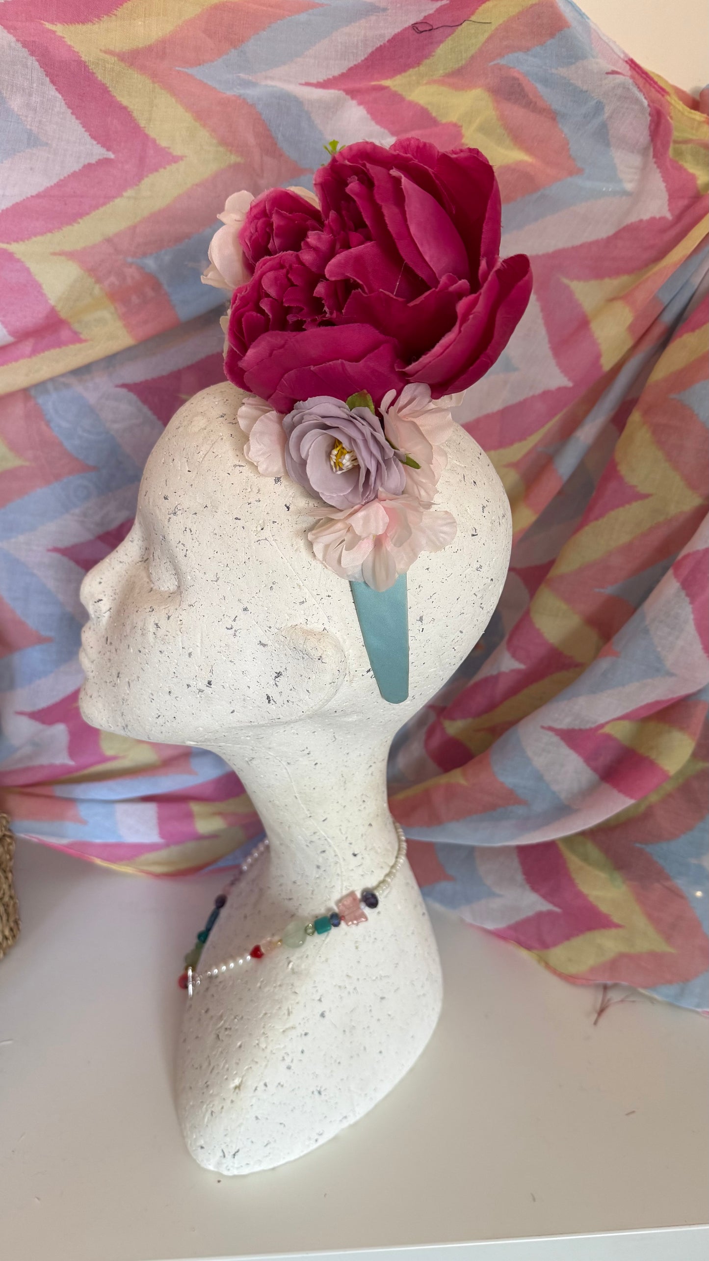 Large colourful Upcycled Floral Festival Headband | Sustainable Hair Accessory | Handmade Boho Hairband | Eco Friendly Gift for Her