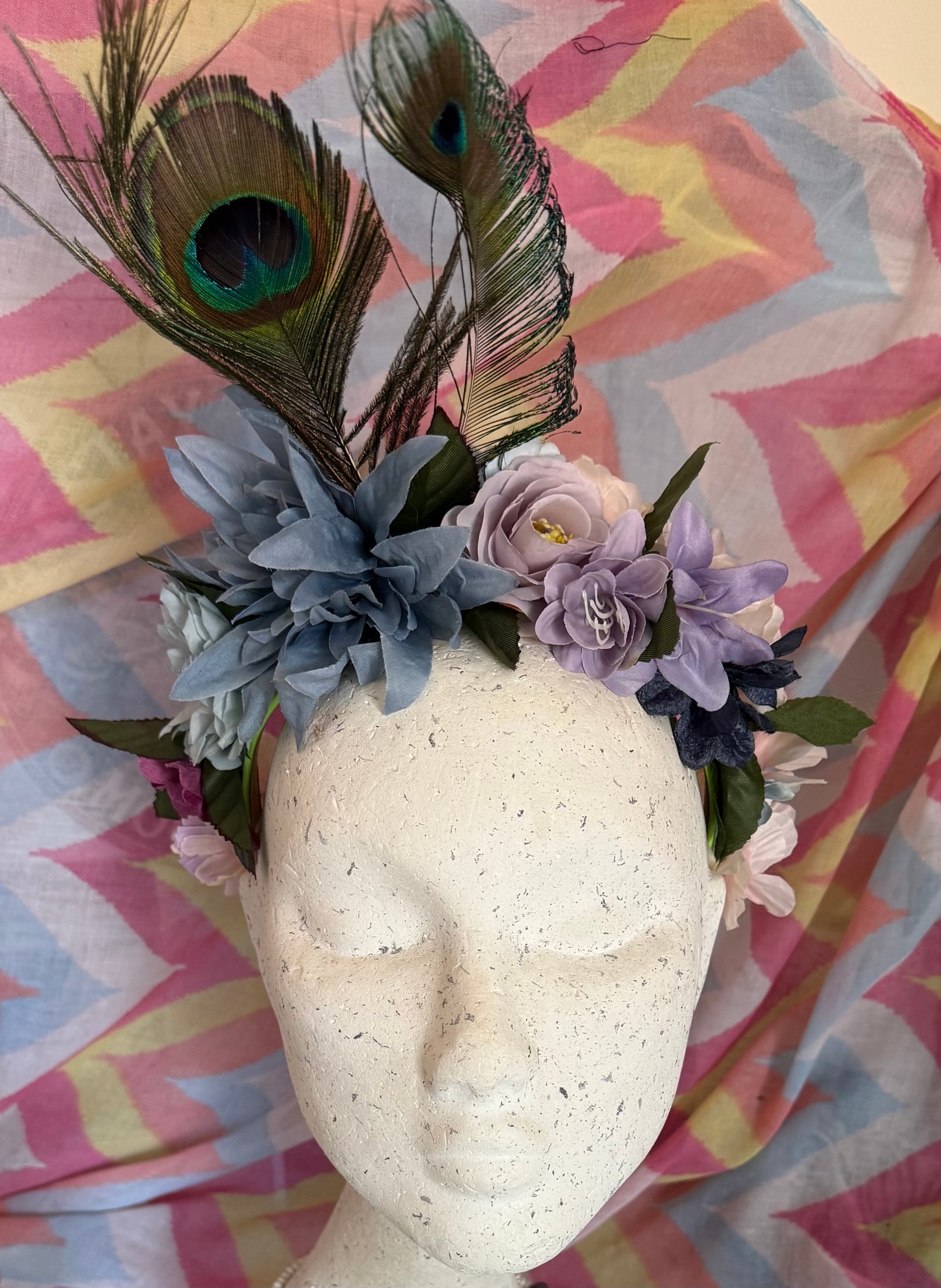Peacock Upcycled Floral Festival Headband | Sustainable Hair Accessory | Handmade Boho Hairband | Eco Friendly Gift for Her