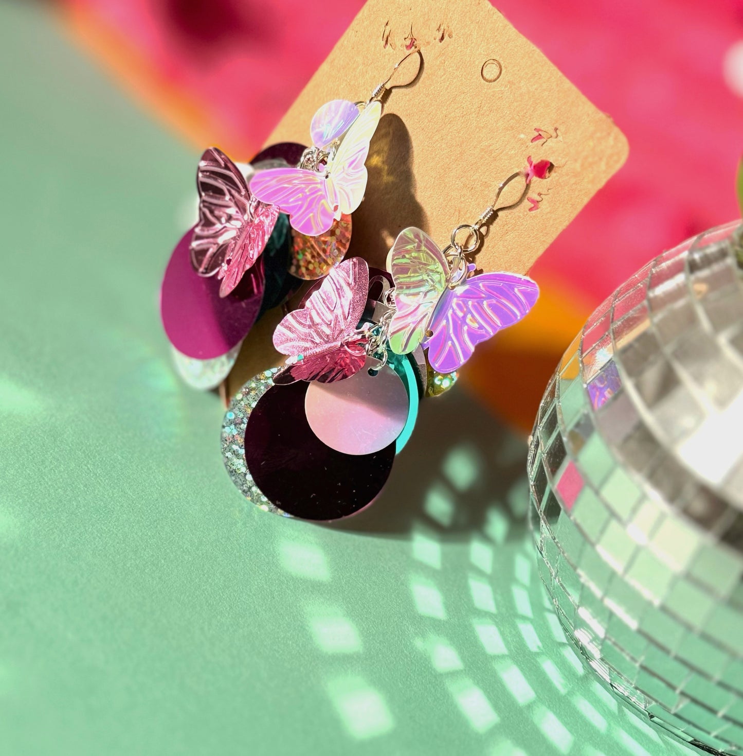 Butterfly Sequin Festival Earrings – Upcycled Statement Earrings with Sterling Silver Hooks