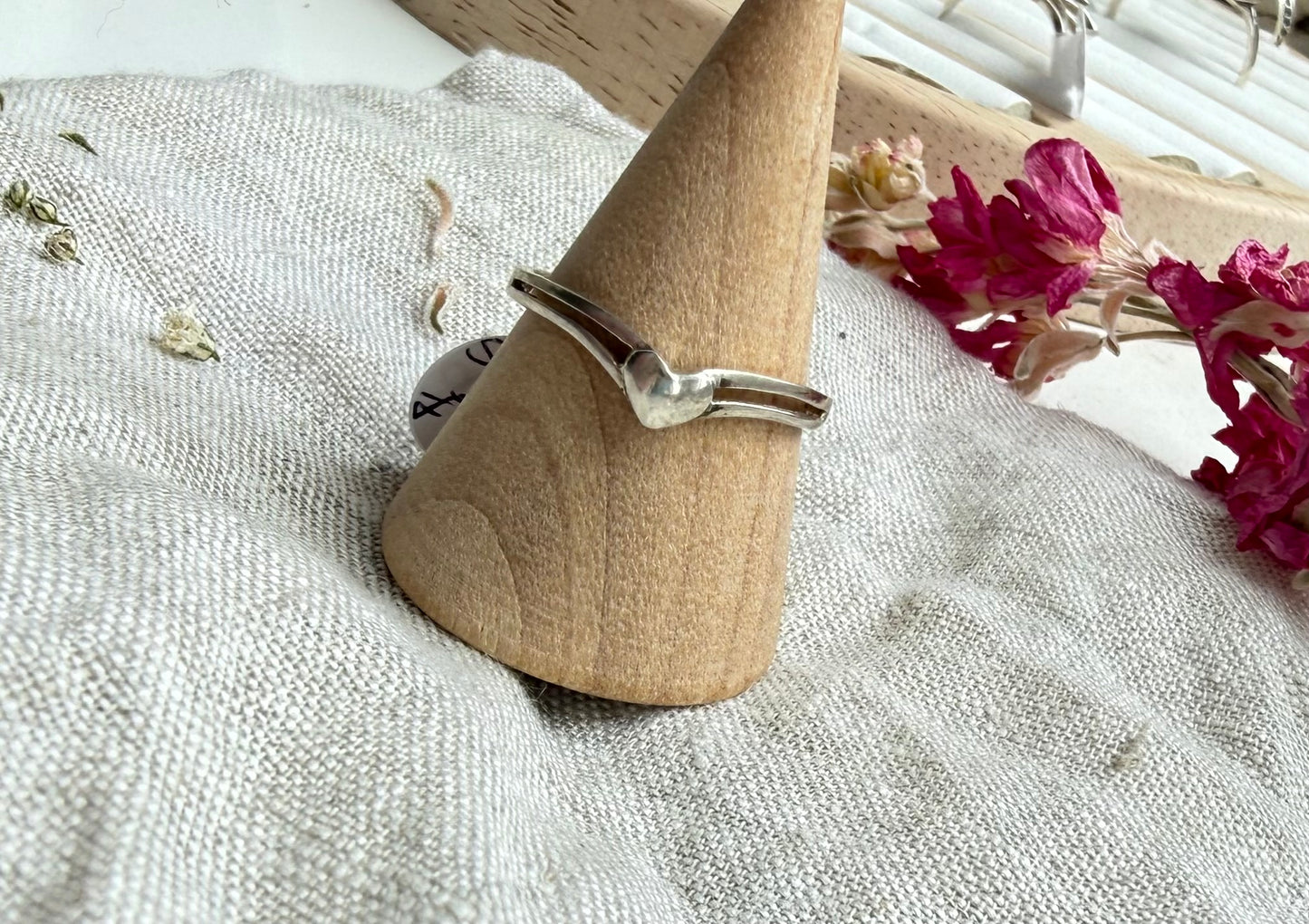 Heart Wishbone Sterling Silver Ring – Size N