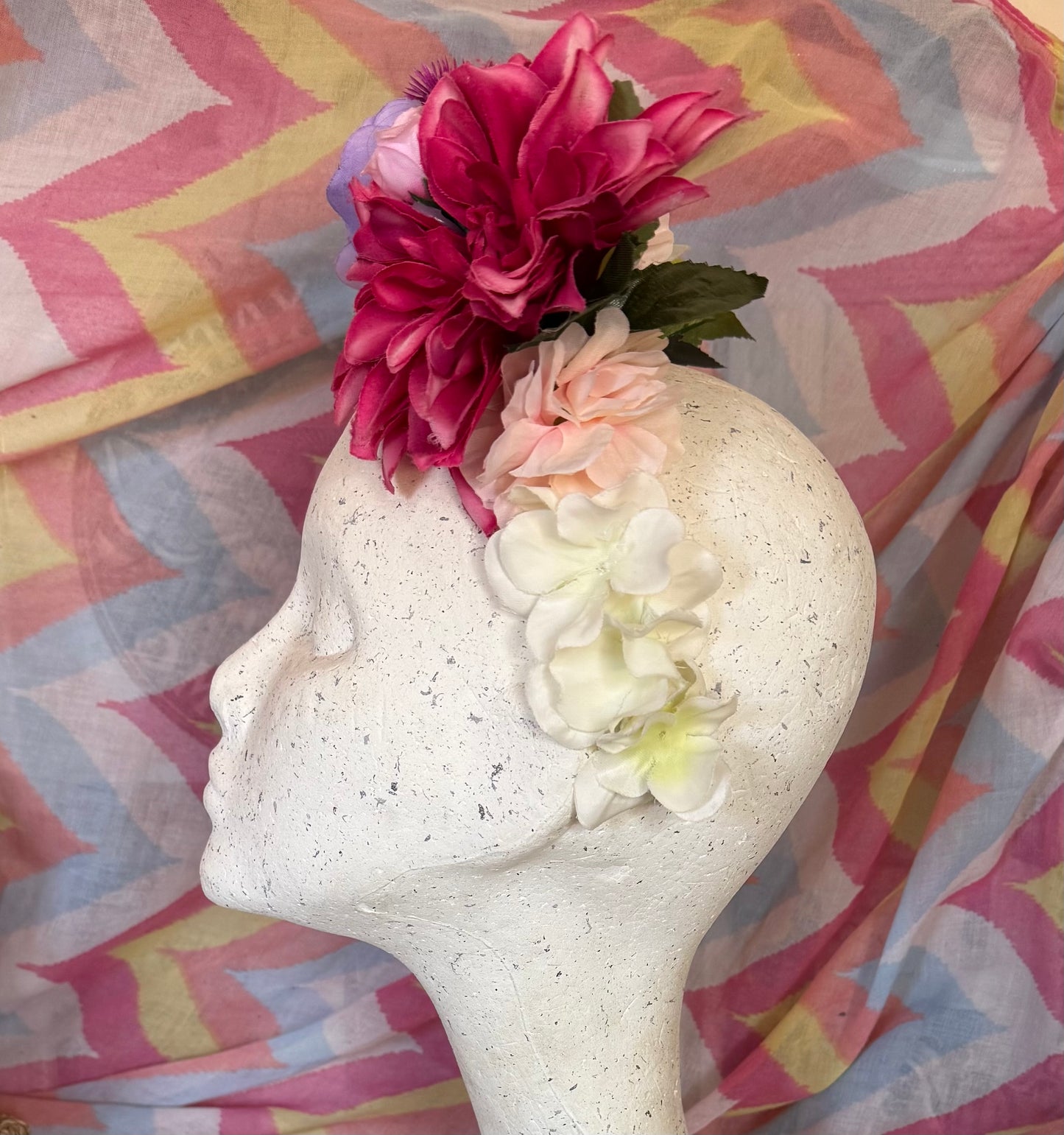 Pink Pop Upcycled Floral Festival Headband | Sustainable Hair Accessory | Handmade Boho Hairband | Eco Friendly Gift for Her