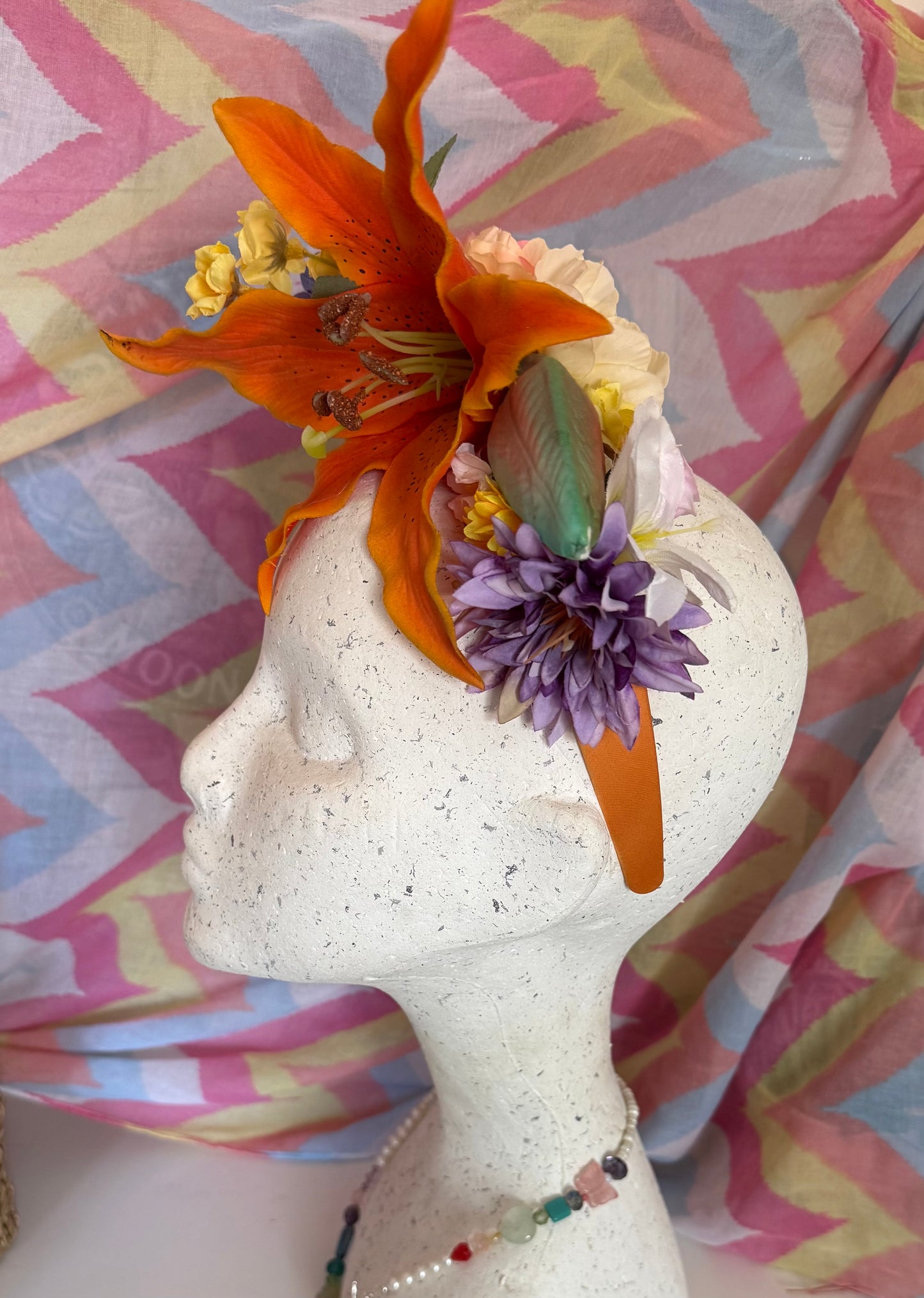 Tiger Lily Upcycled Floral Festival Headband | Sustainable Hair Accessory | Handmade Boho Hairband | Eco Friendly Gift for Her