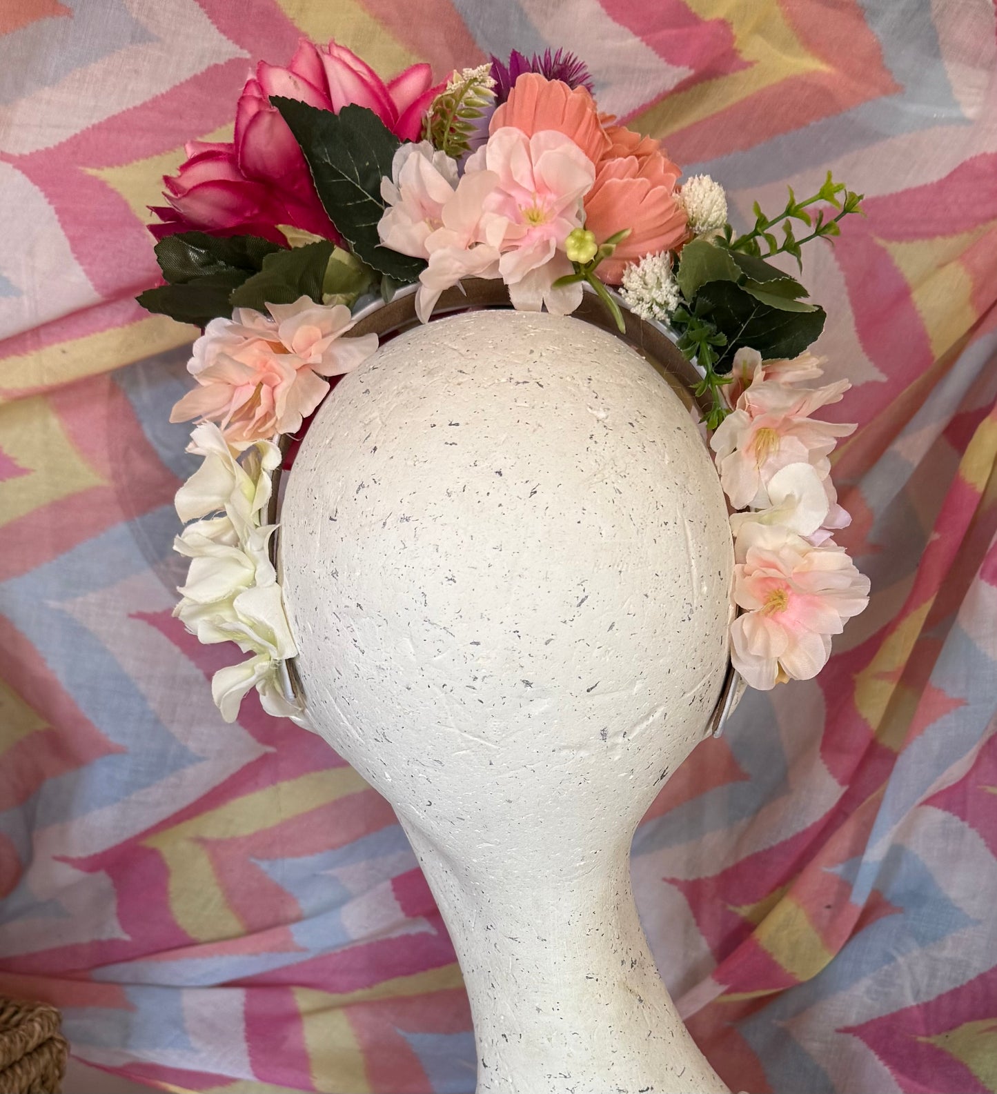 Pink Pop Upcycled Floral Festival Headband | Sustainable Hair Accessory | Handmade Boho Hairband | Eco Friendly Gift for Her