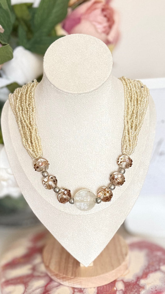 Jumali Boho Multi-Strand Glass Bead Necklace