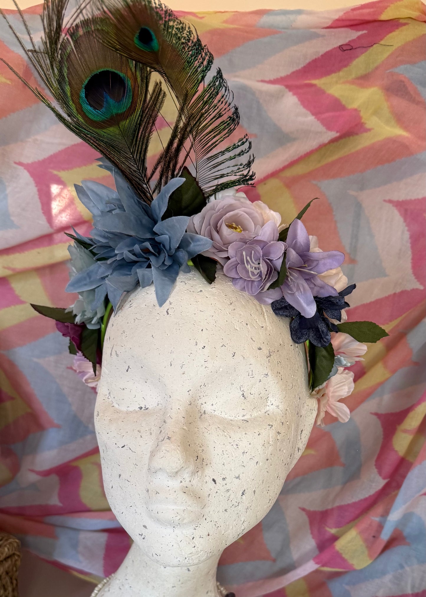 Peacock Upcycled Floral Festival Headband | Sustainable Hair Accessory | Handmade Boho Hairband | Eco Friendly Gift for Her