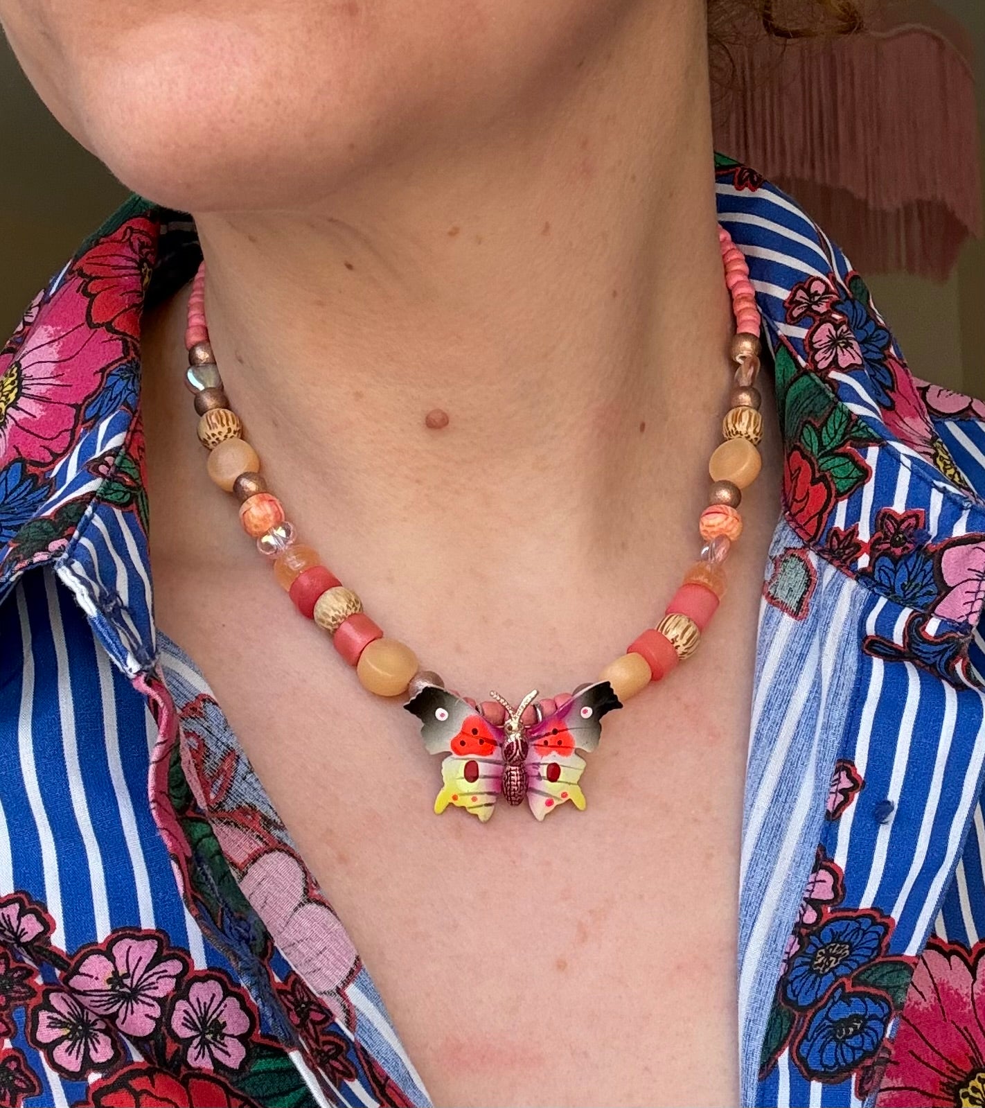 Pink Vintage Butterfly Necklace