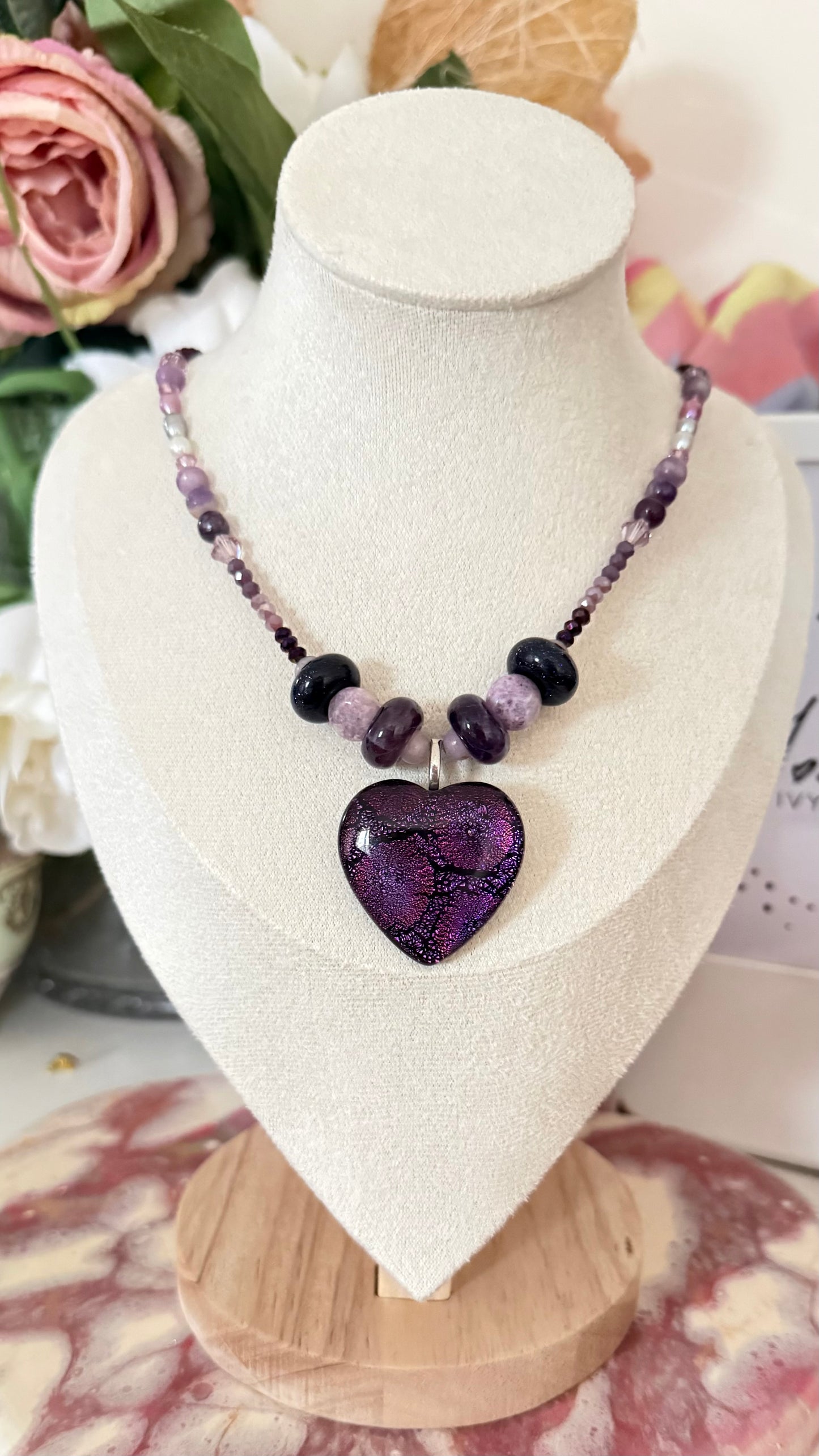 Purple Heart Glass & Semi-Precious Stone Necklace
