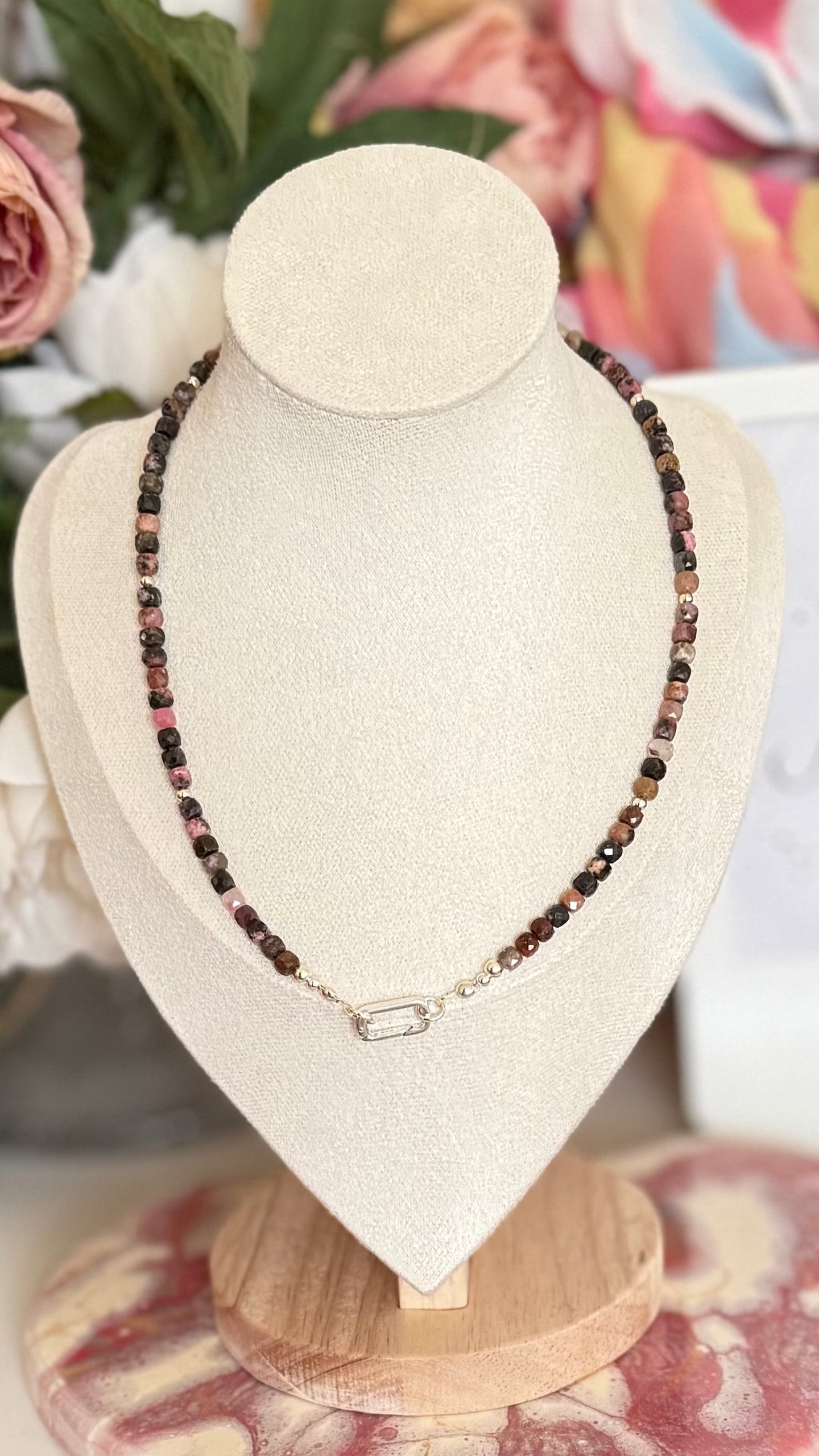 Faceted Rhodocrosite Necklace with Sterling Silver Connector