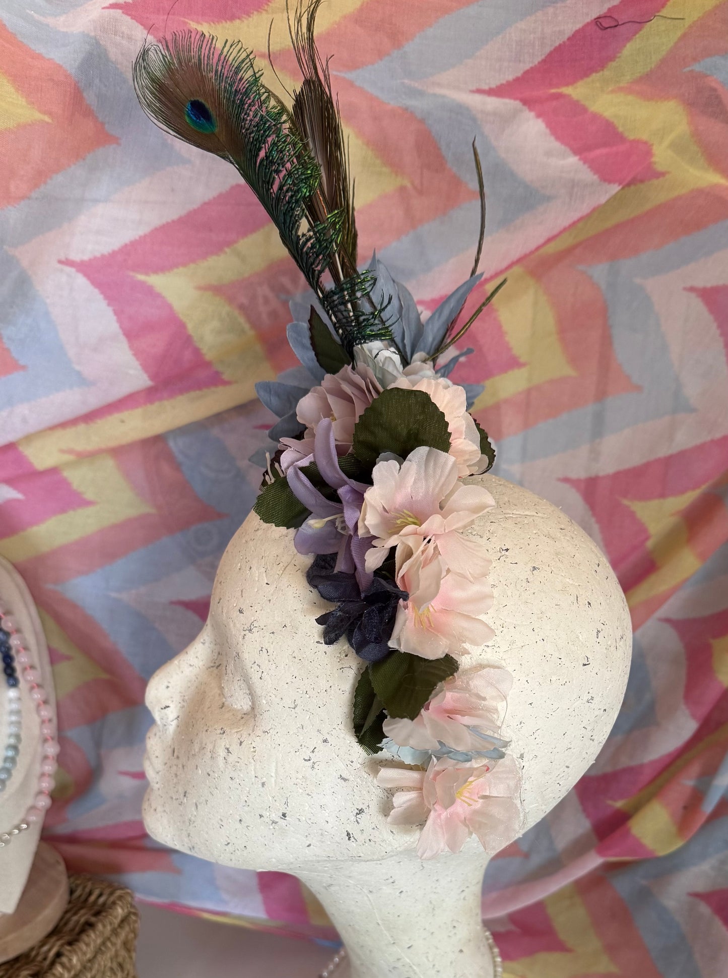 Peacock Upcycled Floral Festival Headband | Sustainable Hair Accessory | Handmade Boho Hairband | Eco Friendly Gift for Her