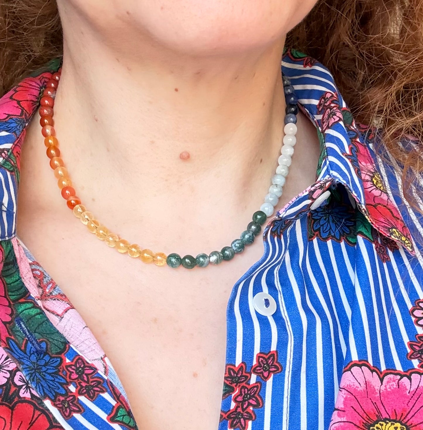 Chakra/Rainbow Necklace with Semi Precious Beads & Sterling Silver