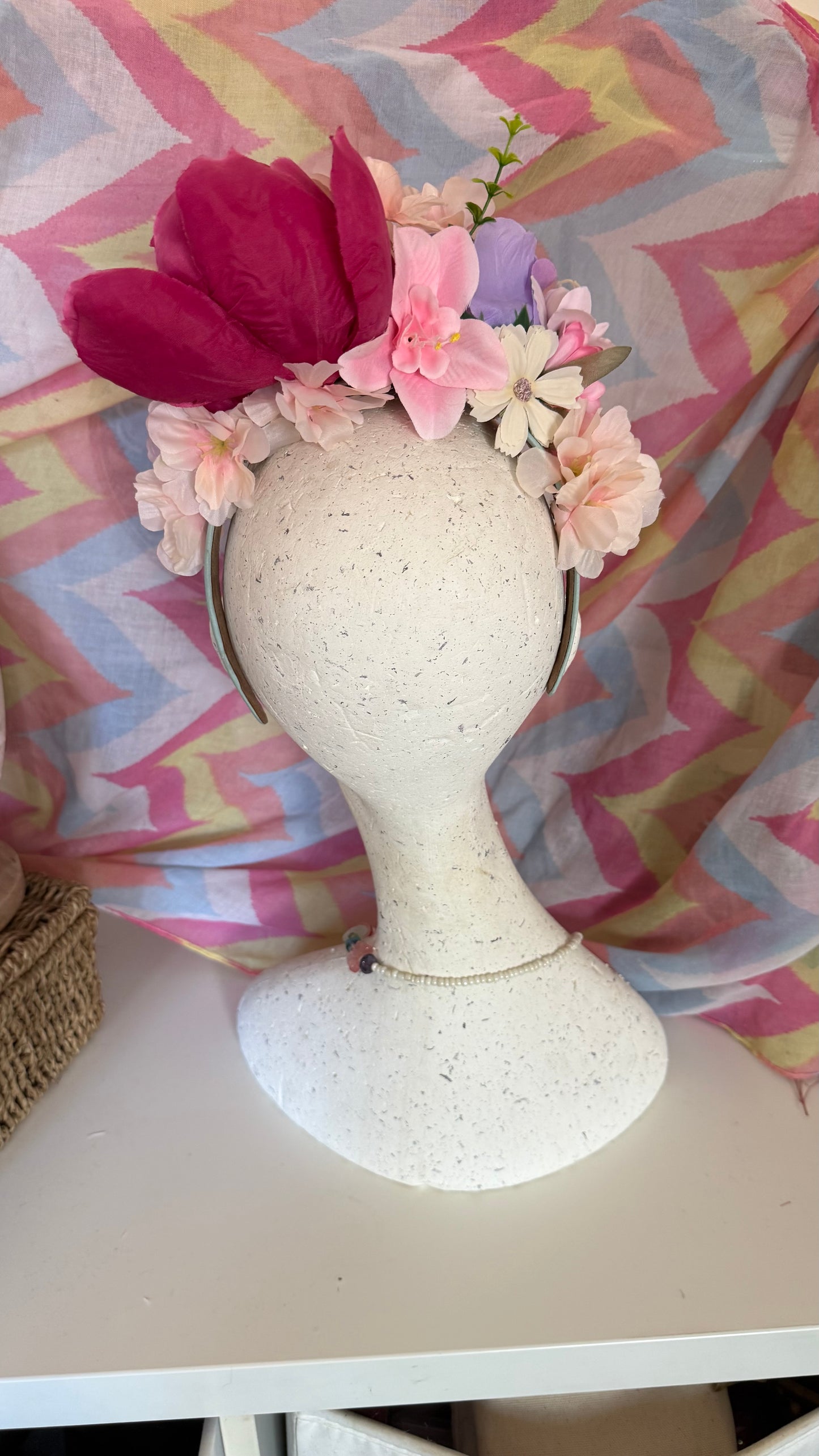 Large colourful Upcycled Floral Festival Headband | Sustainable Hair Accessory | Handmade Boho Hairband | Eco Friendly Gift for Her