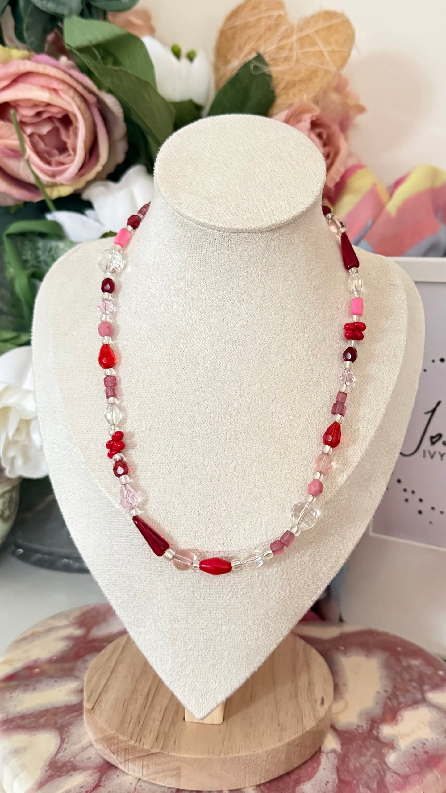 Upcycled Vintage Red Glass Necklace